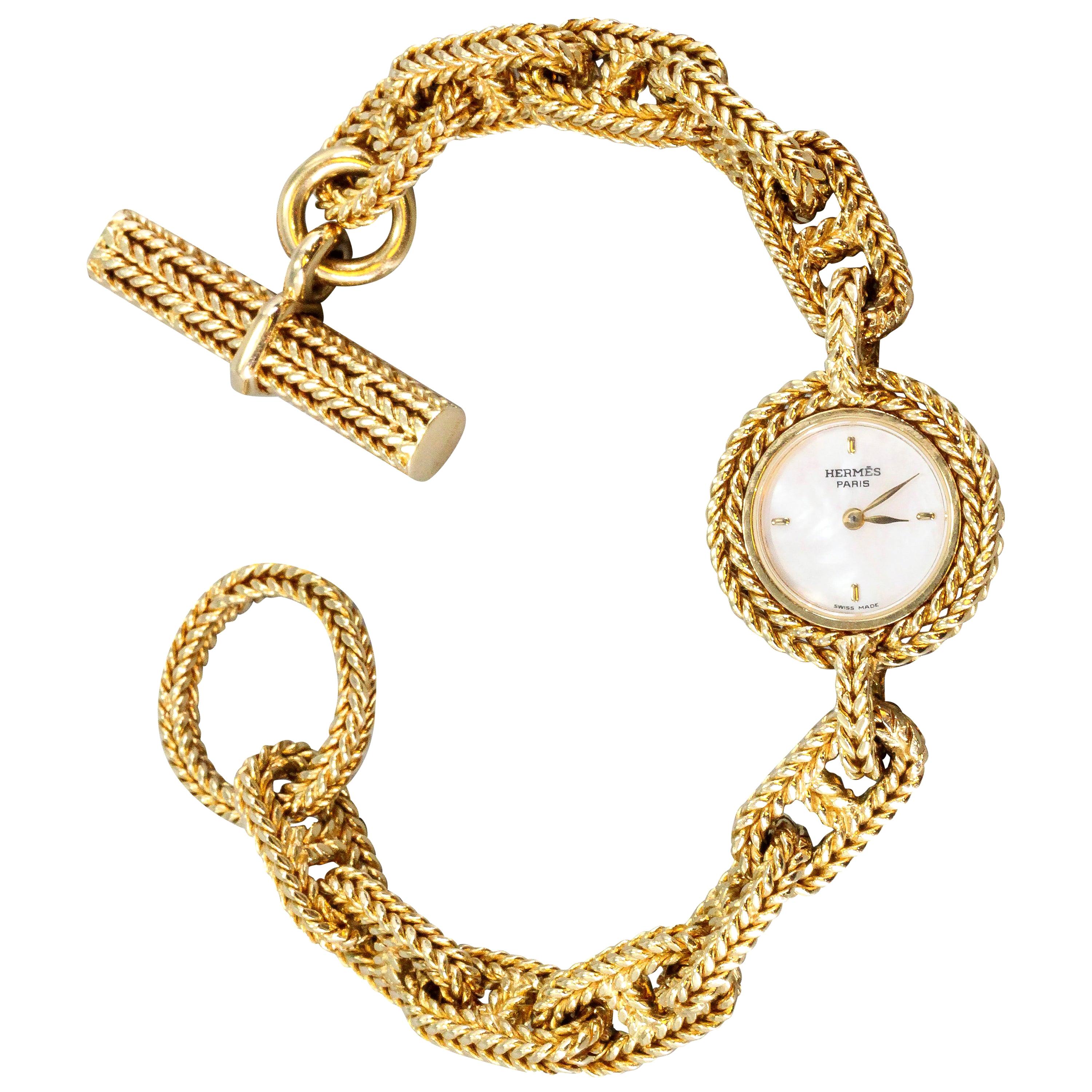 Hermes Paris Chaine D'Ancre Toggle Link Yellow Gold Wristwatch