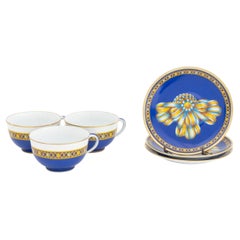 Service à thé en porcelaine « Cocarde de Soie » d'Hermès Paris pour 3 personnes