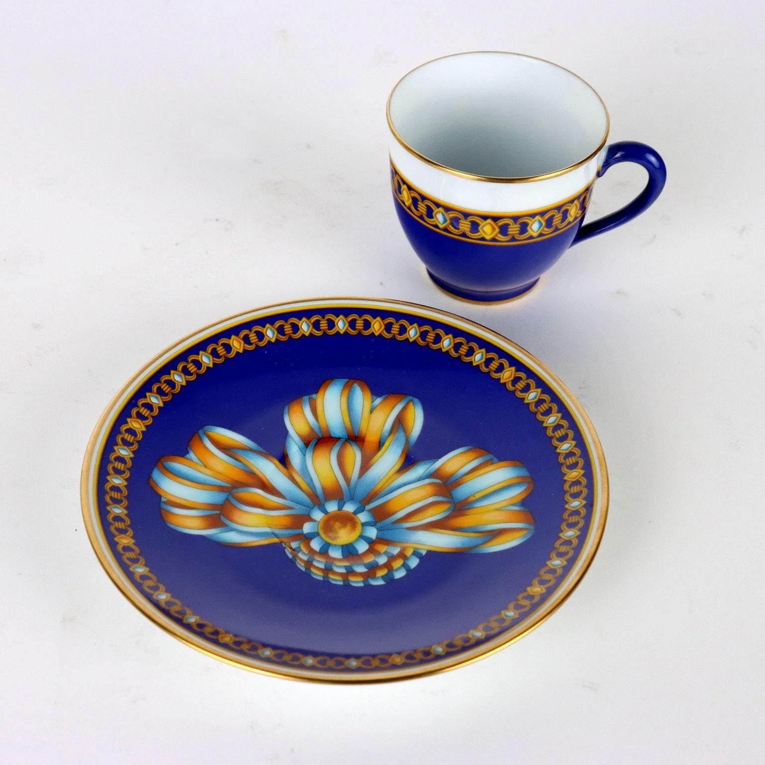 Porcelain Hermes Paris Coffee Service, Cocarde de soie