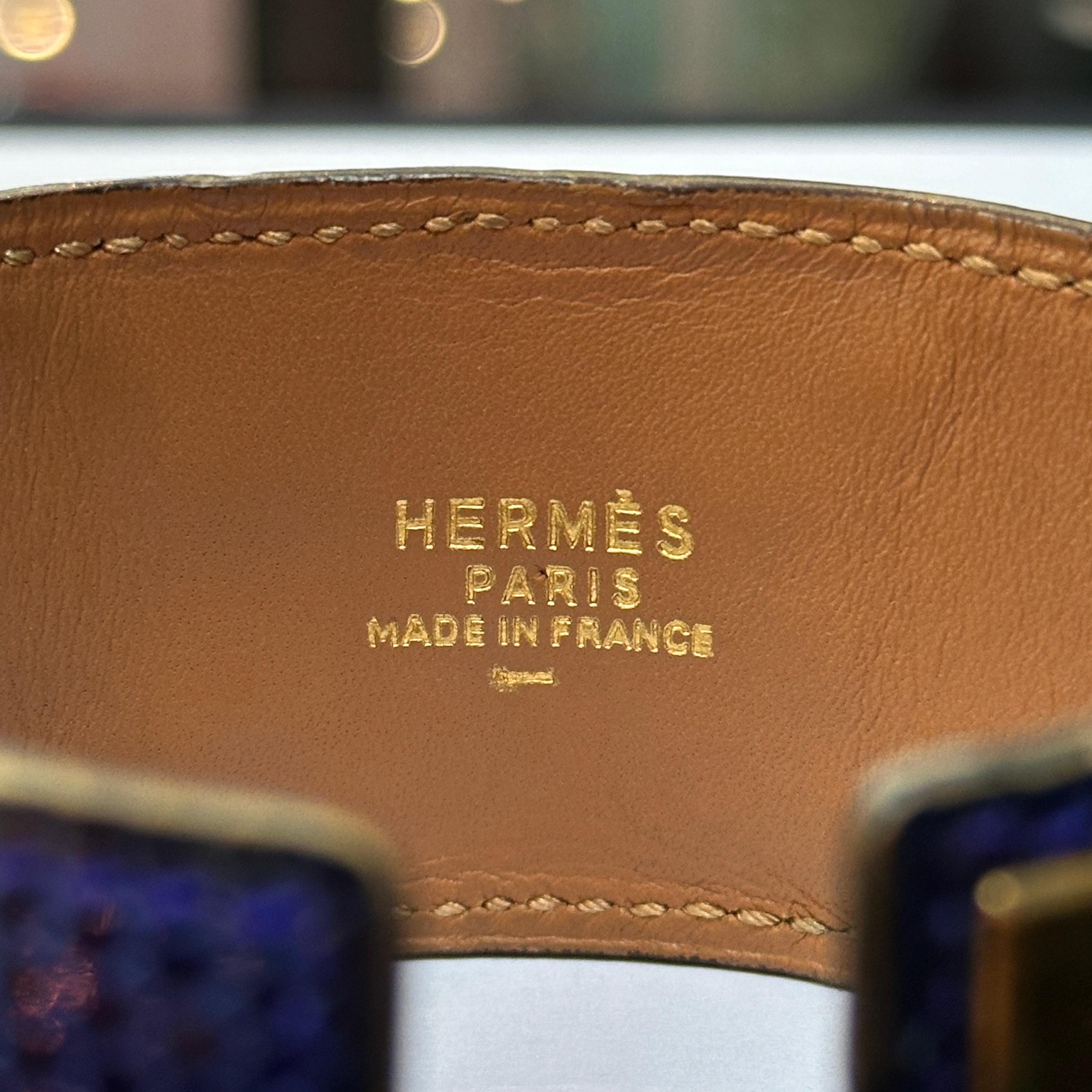 Hermes Paris Collier de Chien CDC Bracciale in pelle esotica di lucertola blu e oro in vendita 6