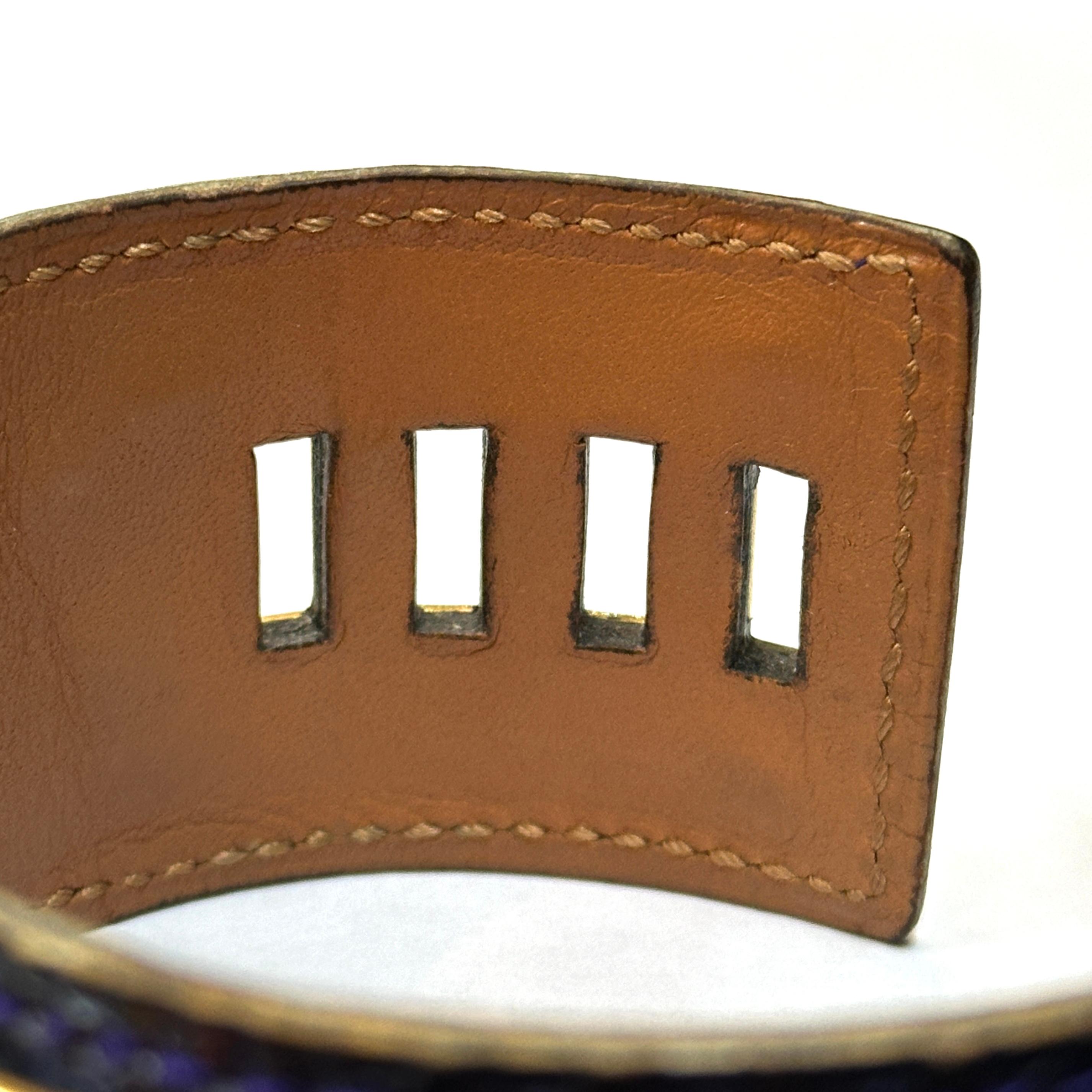Hermes Paris Collier de Chien CDC Bracciale in pelle esotica di lucertola blu e oro in vendita 7