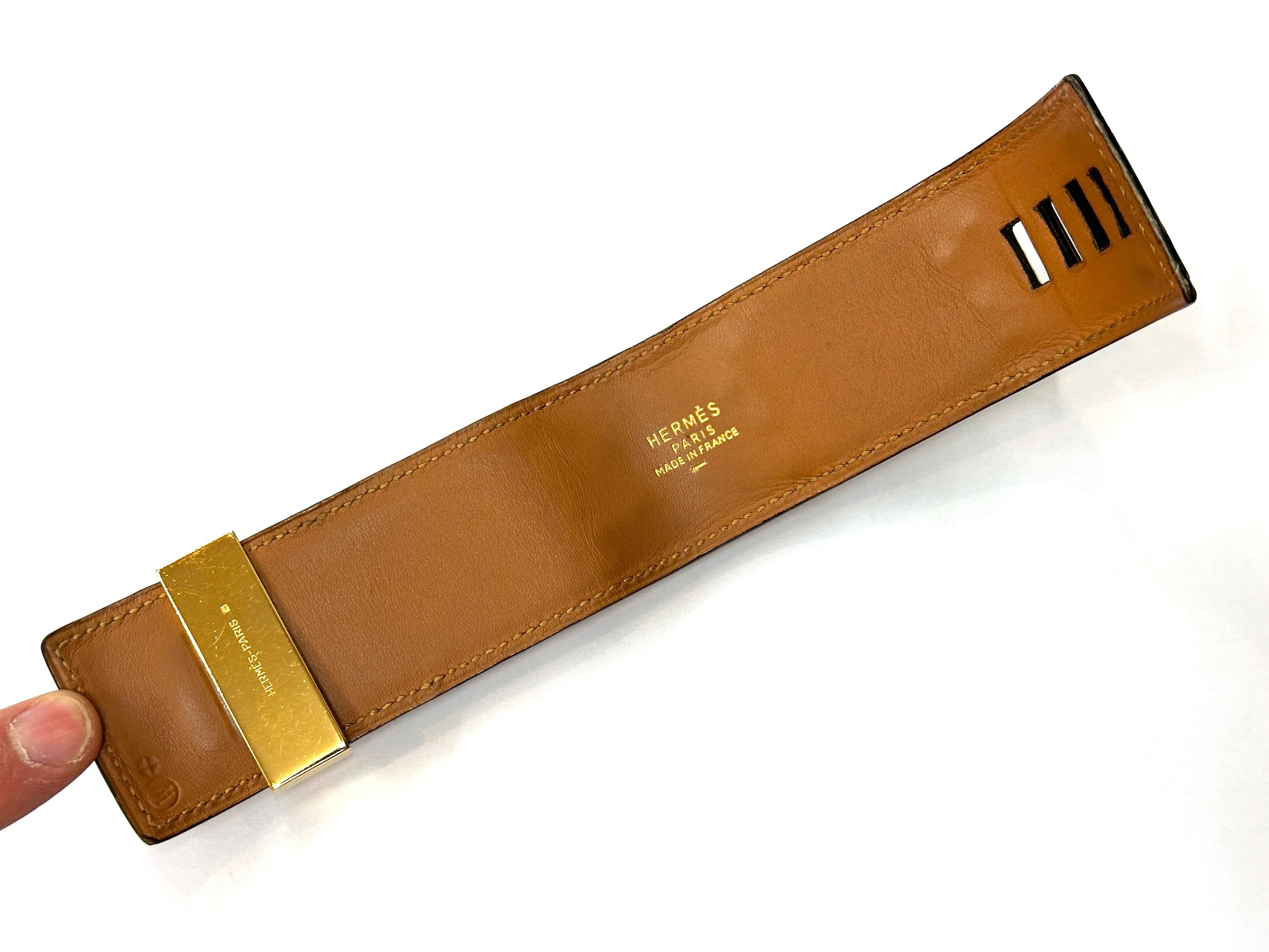 Hermes Paris Collier de Chien CDC Bracciale in pelle esotica di lucertola blu e oro in vendita 4