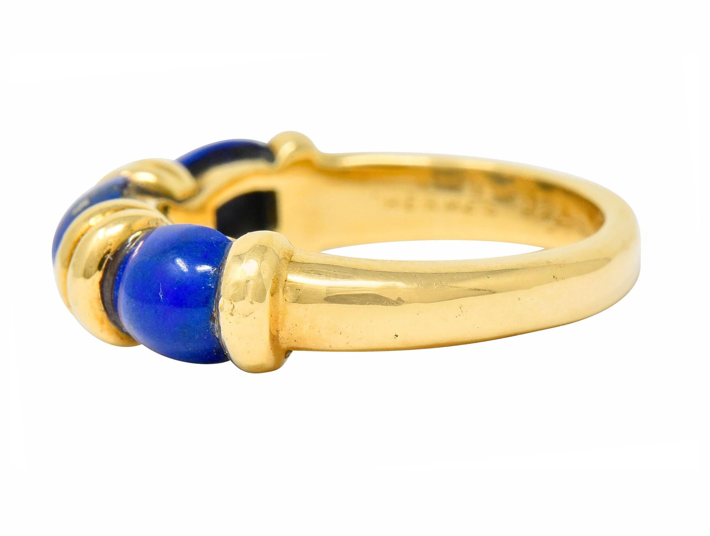 Cabochon Hermes Paris Contemporary Lapis 18 Karat Gold Stacking Band Ring