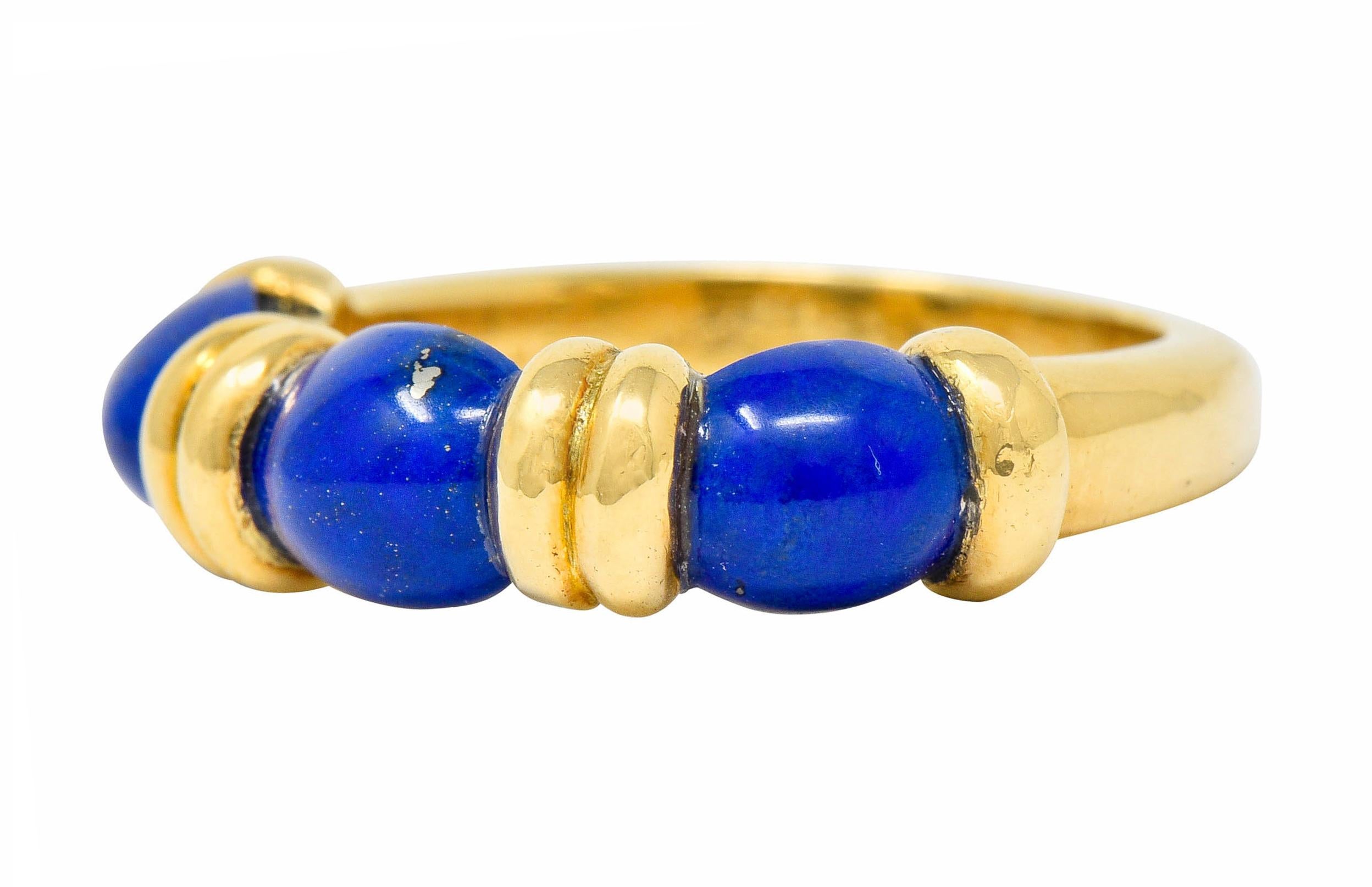 Hermes Paris Contemporary Lapis 18 Karat Gold Stacking Band Ring In Excellent Condition In Philadelphia, PA