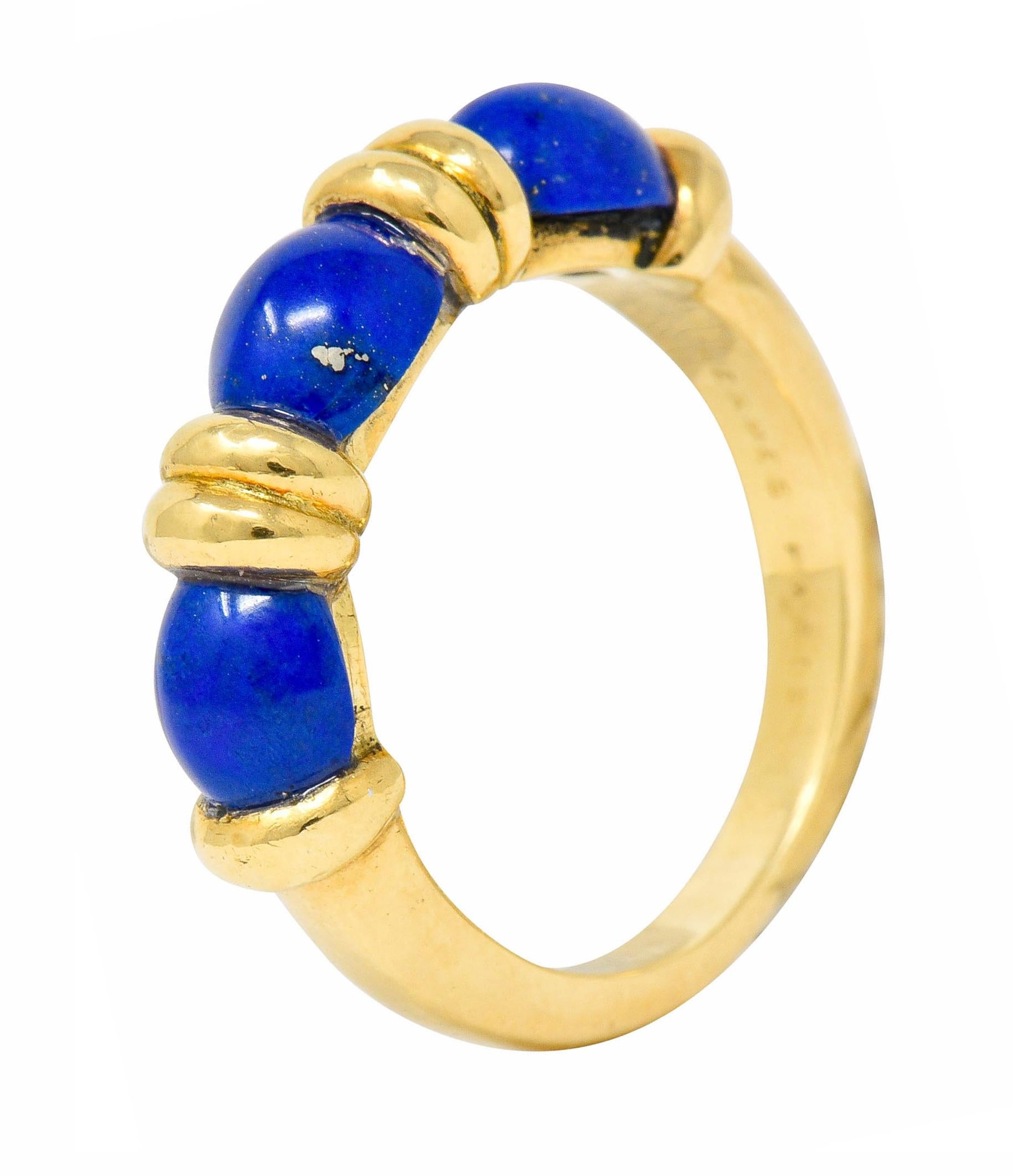 Hermes Paris Contemporary Lapis 18 Karat Gold Stacking Band Ring 2