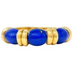 Hermes Paris Contemporary Lapis 18 Karat Gold Stacking Band Ring