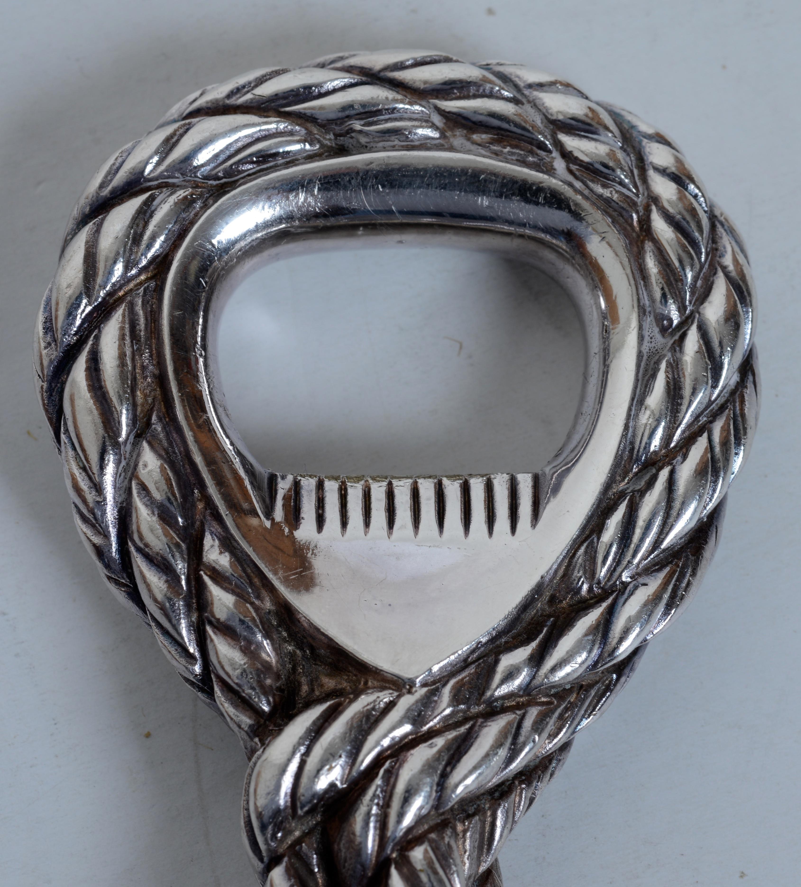 Plaqué argent Hermes, Paris Cordage Silver Plated Bottle Opener, c.1960's en vente