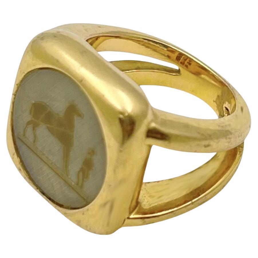 Women's or Men's Hermès Paris Corozo Gold Vermeil Equestrian Ring
