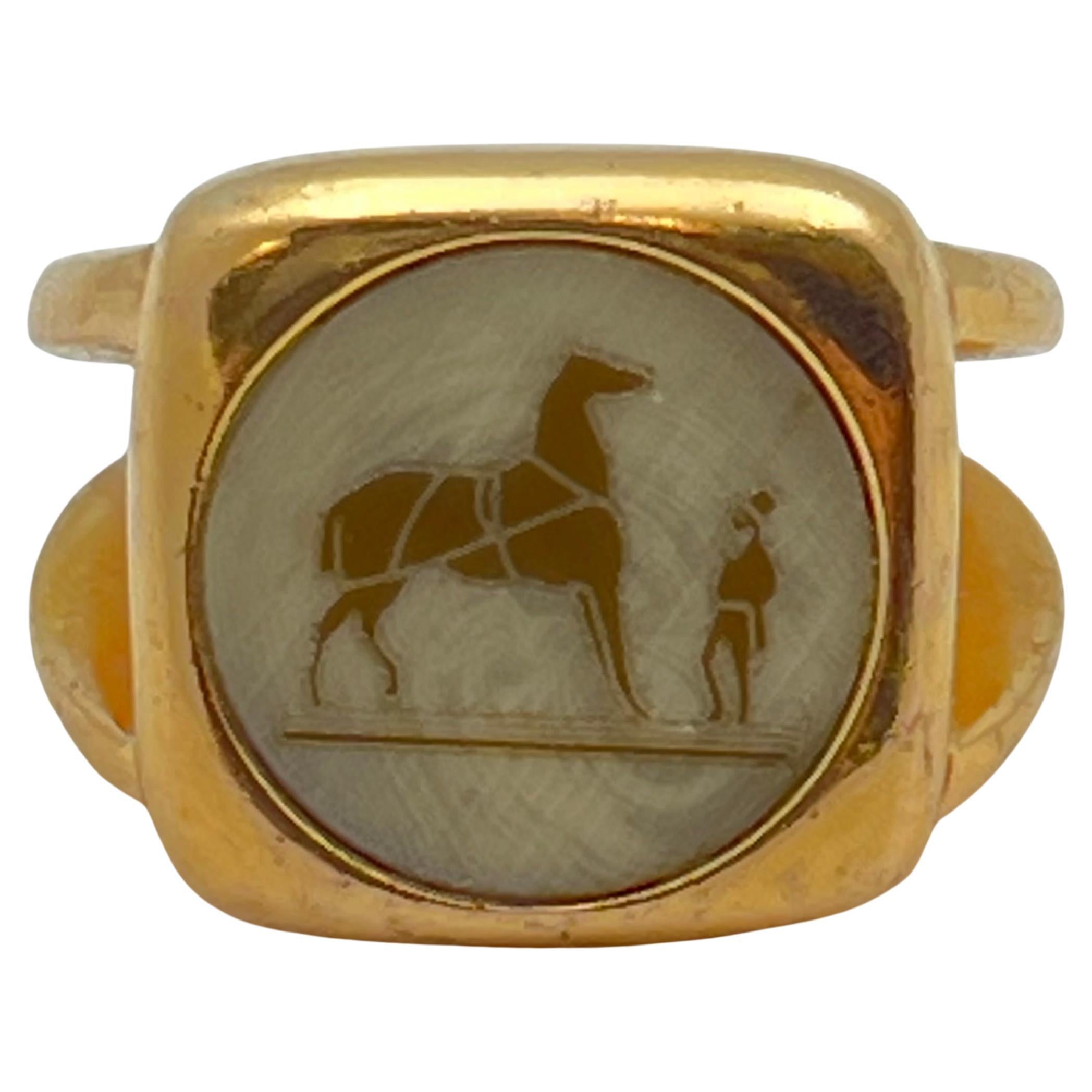 Hermès Paris Corozo Gold Vermeil Equestrian Ring For Sale