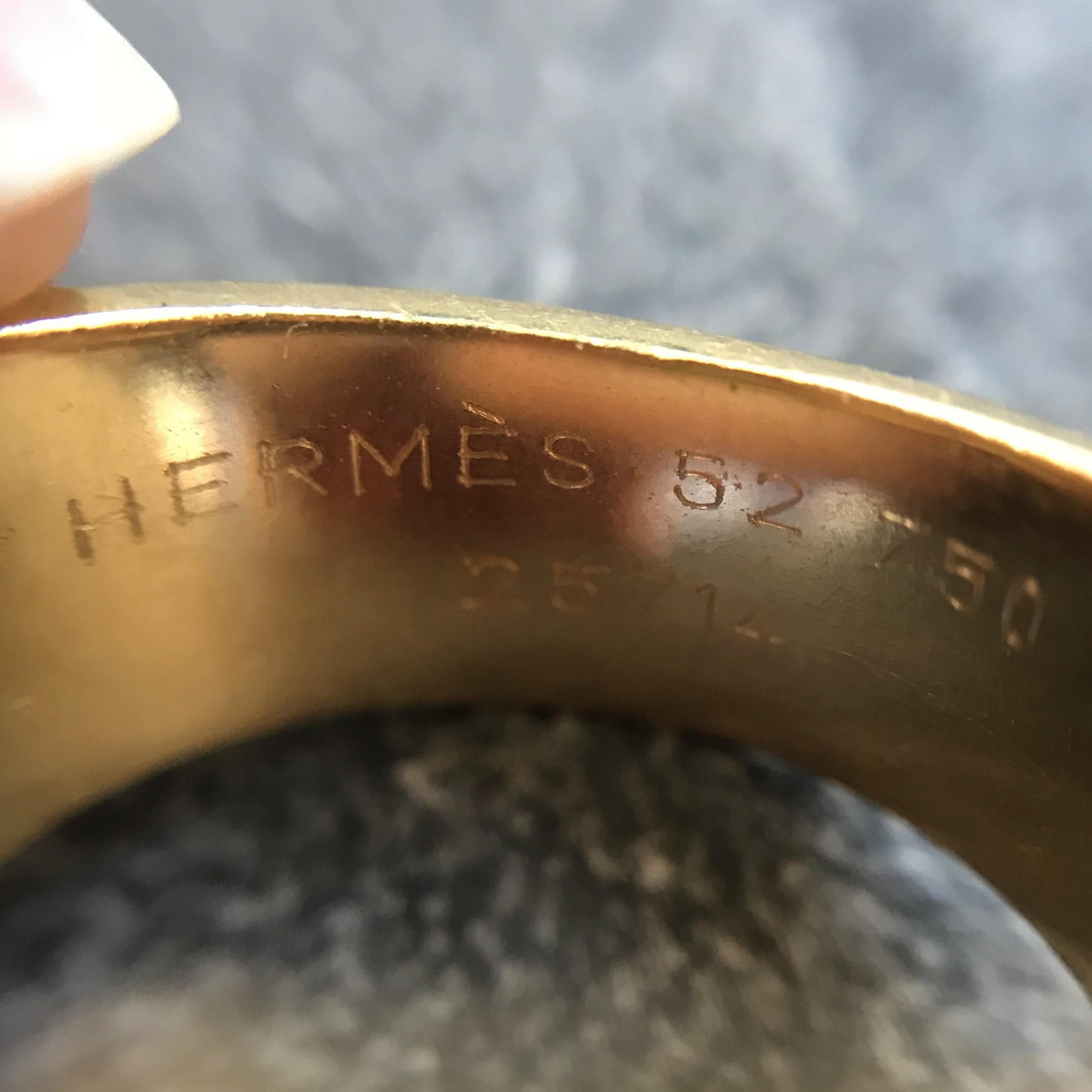 Women's or Men's Hermes Paris Corset Stitch Diamonds Yellow Gold Ring