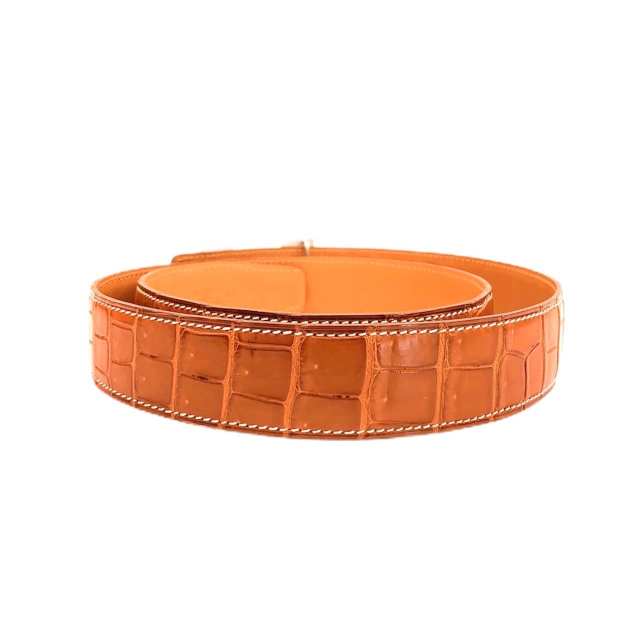 Brown Hermes Paris crocodile belt