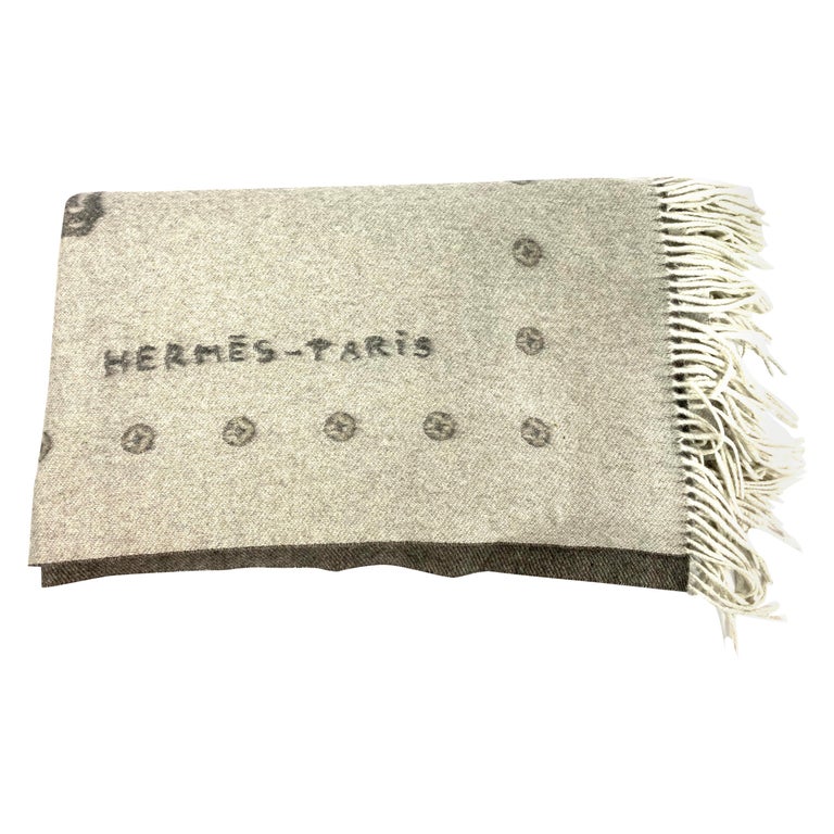 Hermes Paris Dark and Light Grey Cashmere Throw Blanket at 1stDibs