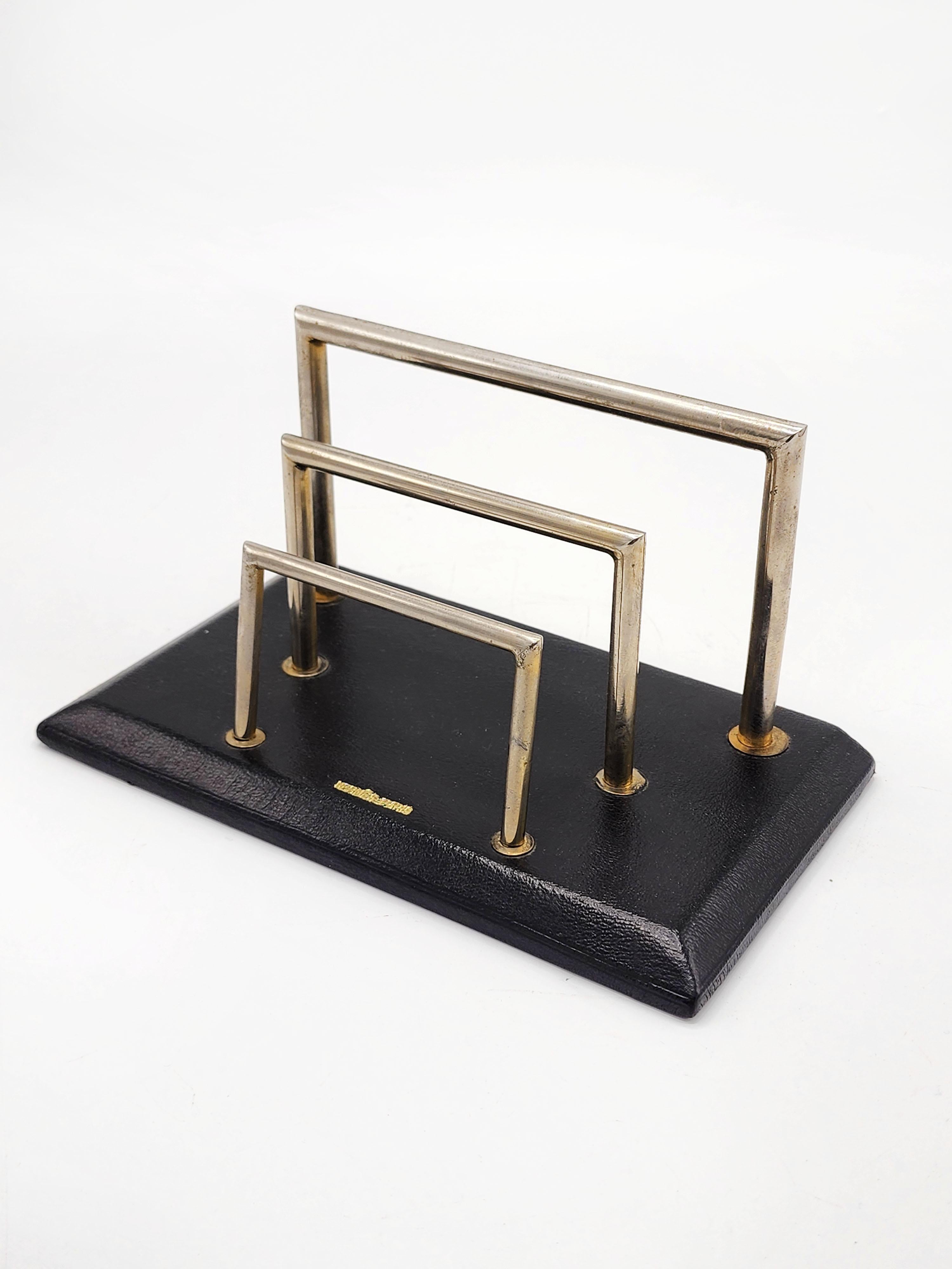 Schreibtischset von Hermes Paris aus schwarzem Leder und silbernem Metall (Französisch) im Angebot