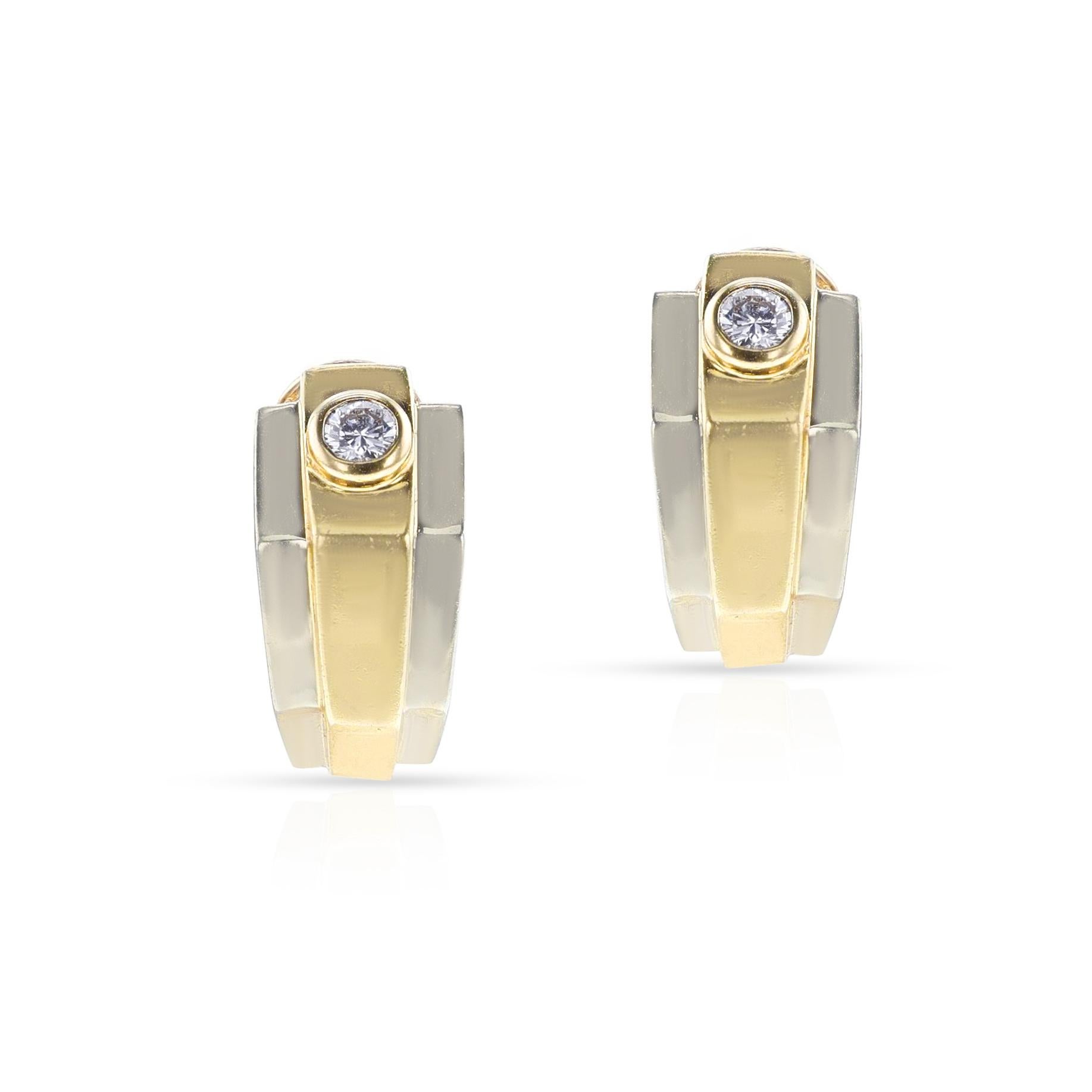 Hermes Paris Diamond and Two-Tone Gold Earrings made in 18k Gold. The length is 2/3 inches. French, Makers Mark. 

SKU: 1487-BCJARTU