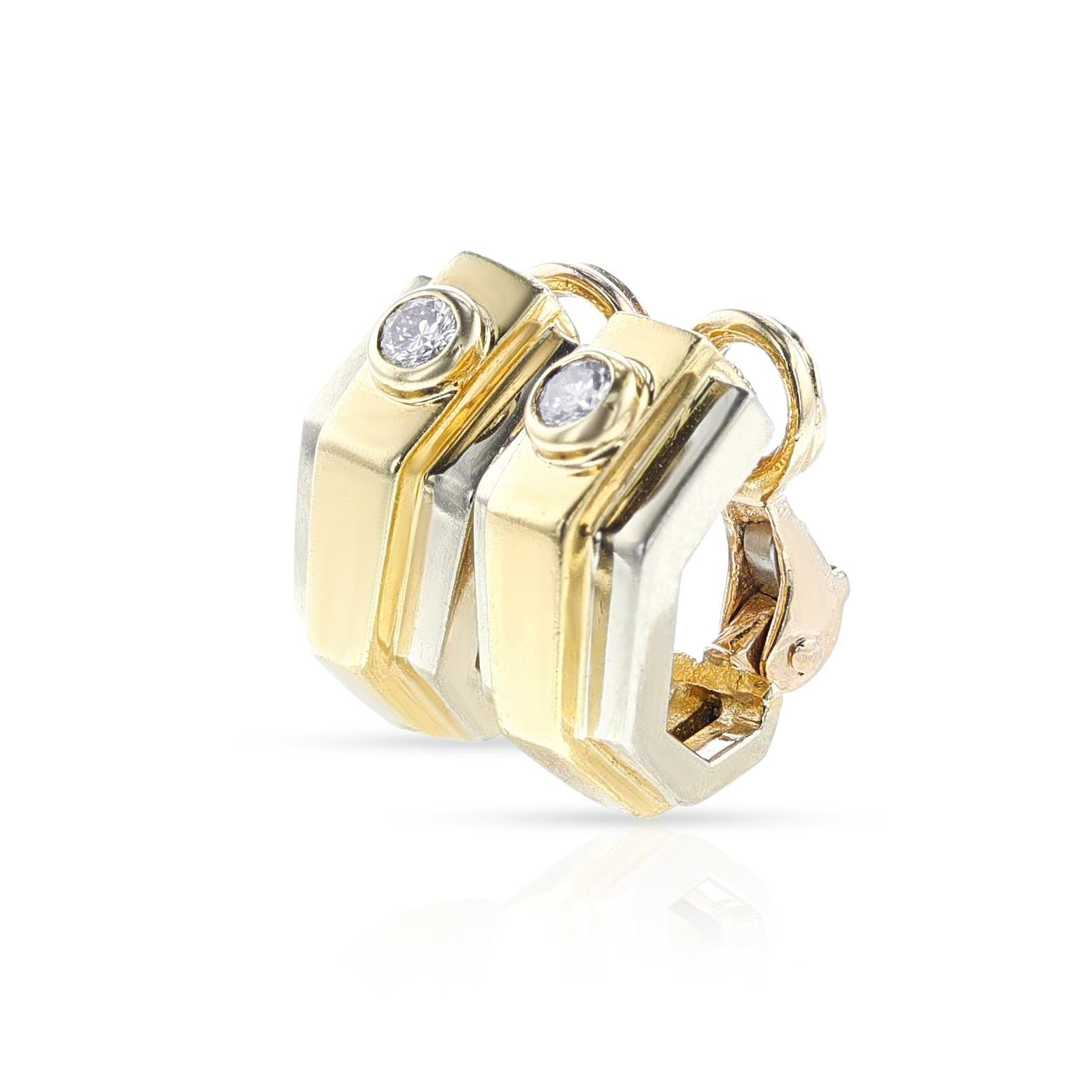 Taille ronde Boucles d'oreilles Hermes Paris en or bicolore et diamants, 18k en vente