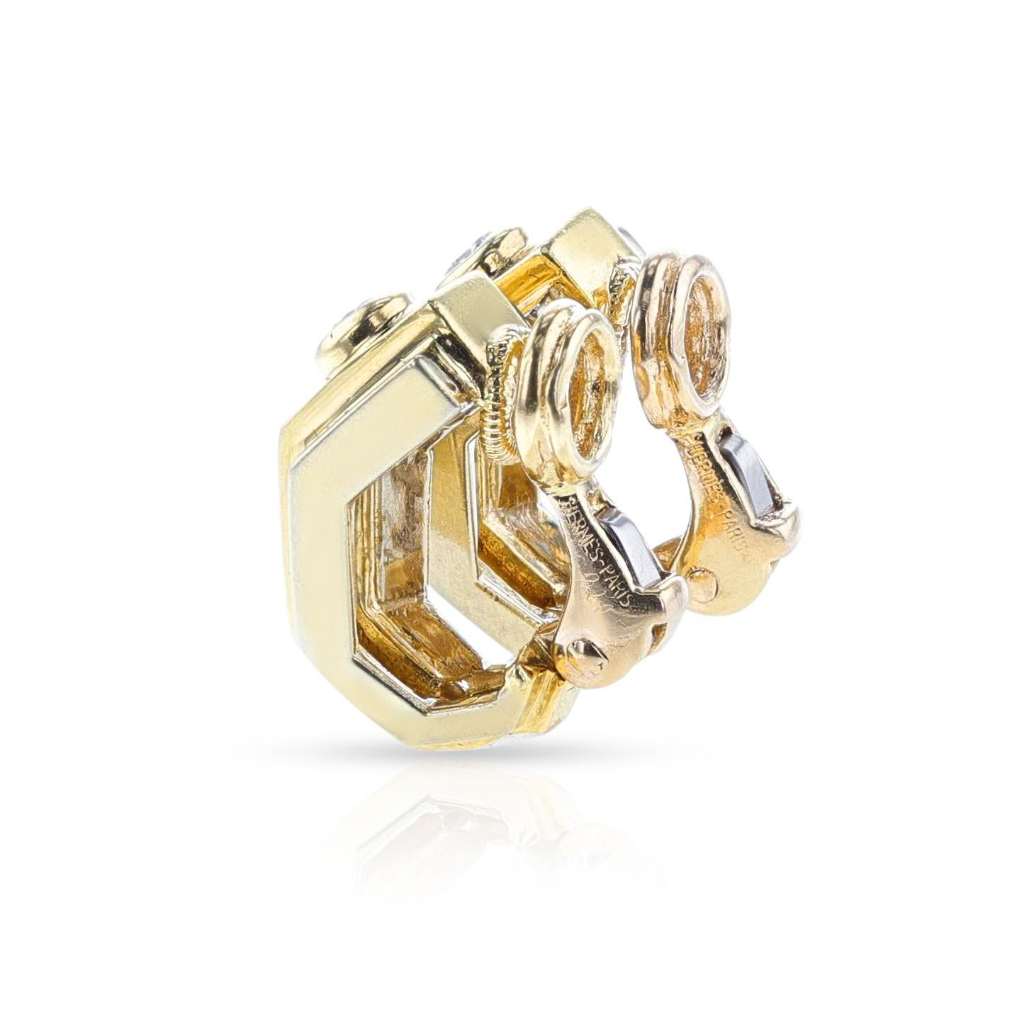 Boucles d'oreilles Hermes Paris en or bicolore et diamants, 18k Unisexe en vente