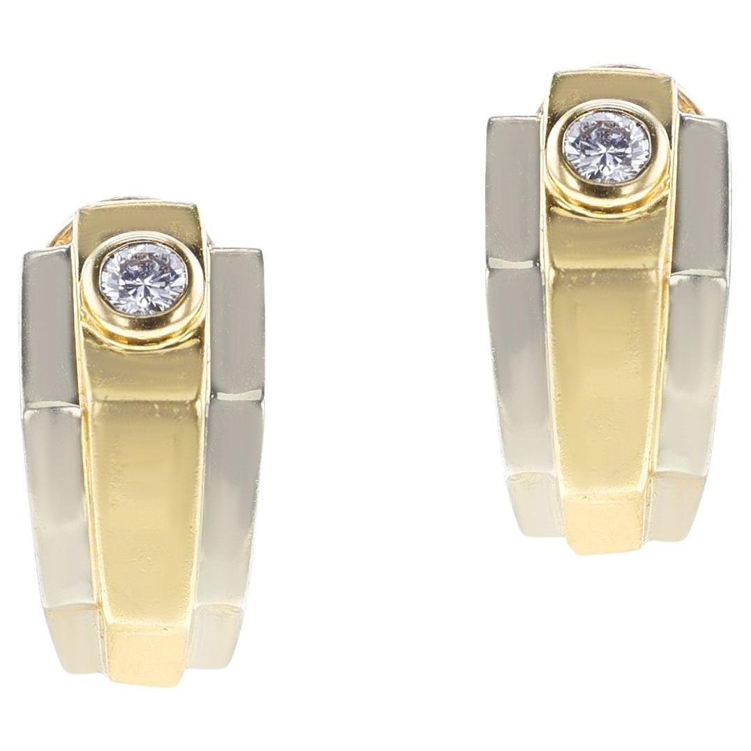 Hermes Paris Diamond and Two-Tone Gold Earrings, 18k For Sale