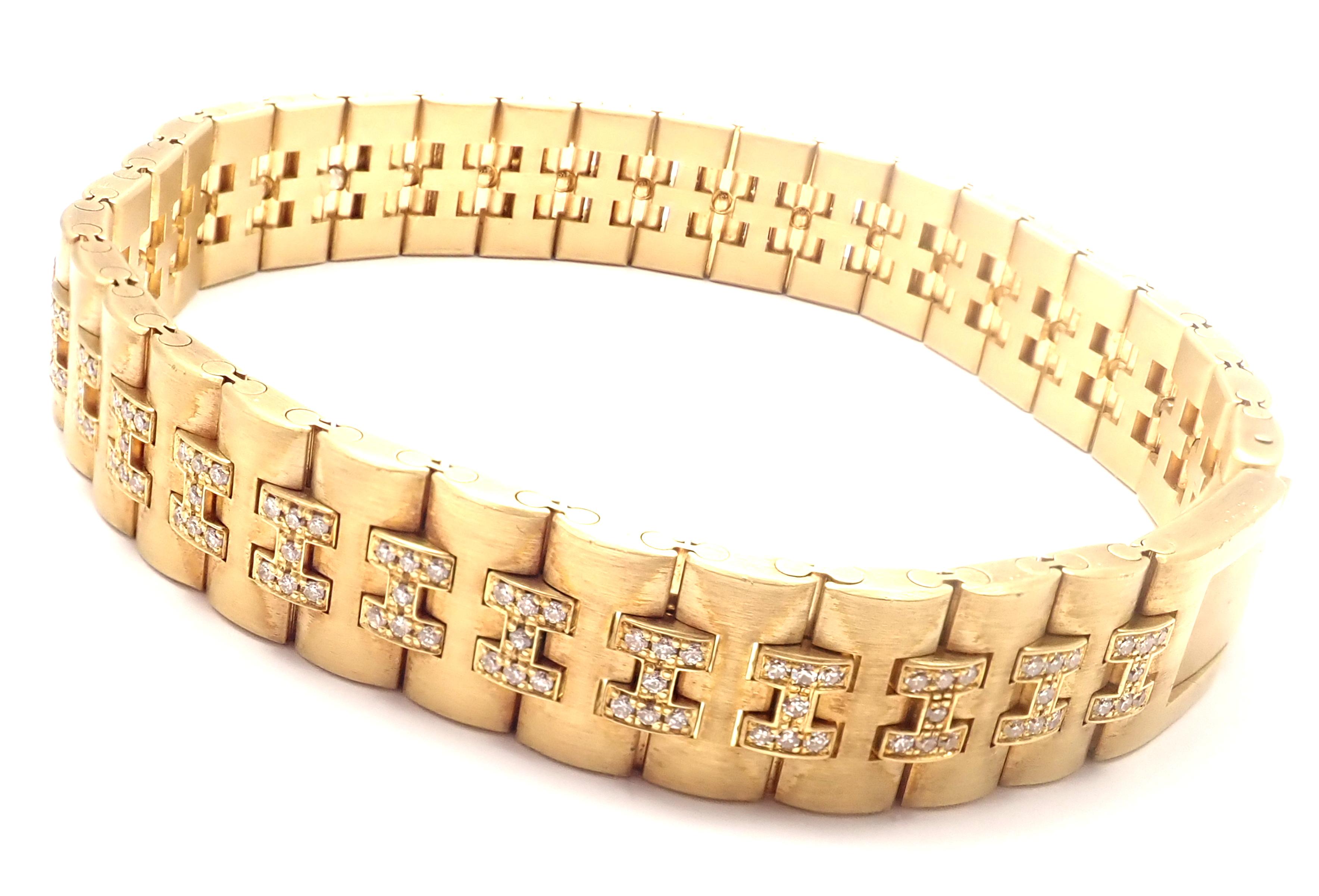 Hermes Paris Diamond Gold H Link Bracelet In Excellent Condition In Holland, PA
