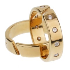 Hermes Paris Diamond Yellow Gold Rolling Ring Bands