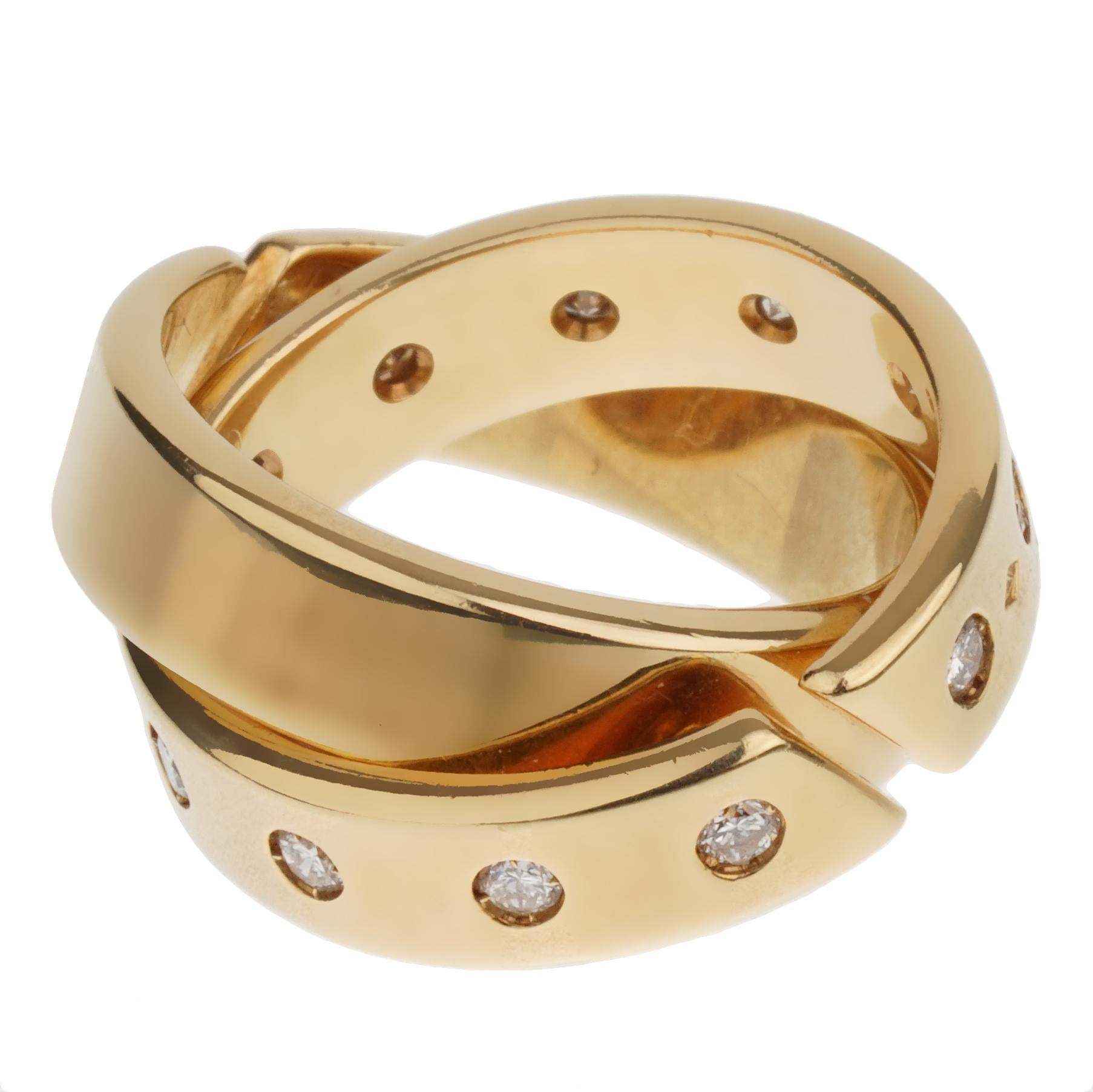 Round Cut Hermes Paris Diamond Yellow Gold Rolling Ring Bands For Sale