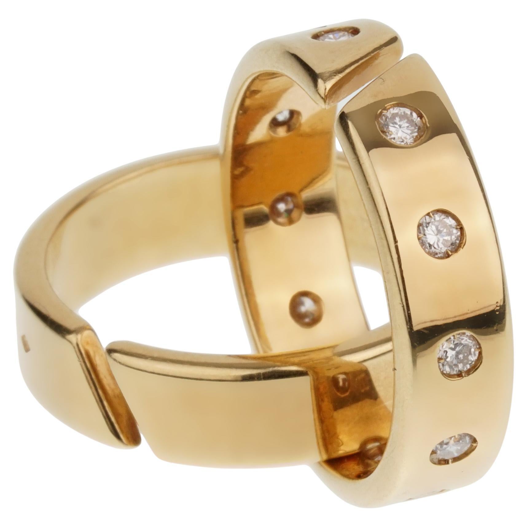 Hermes Paris Diamond Yellow Gold Rolling Ring Bands For Sale