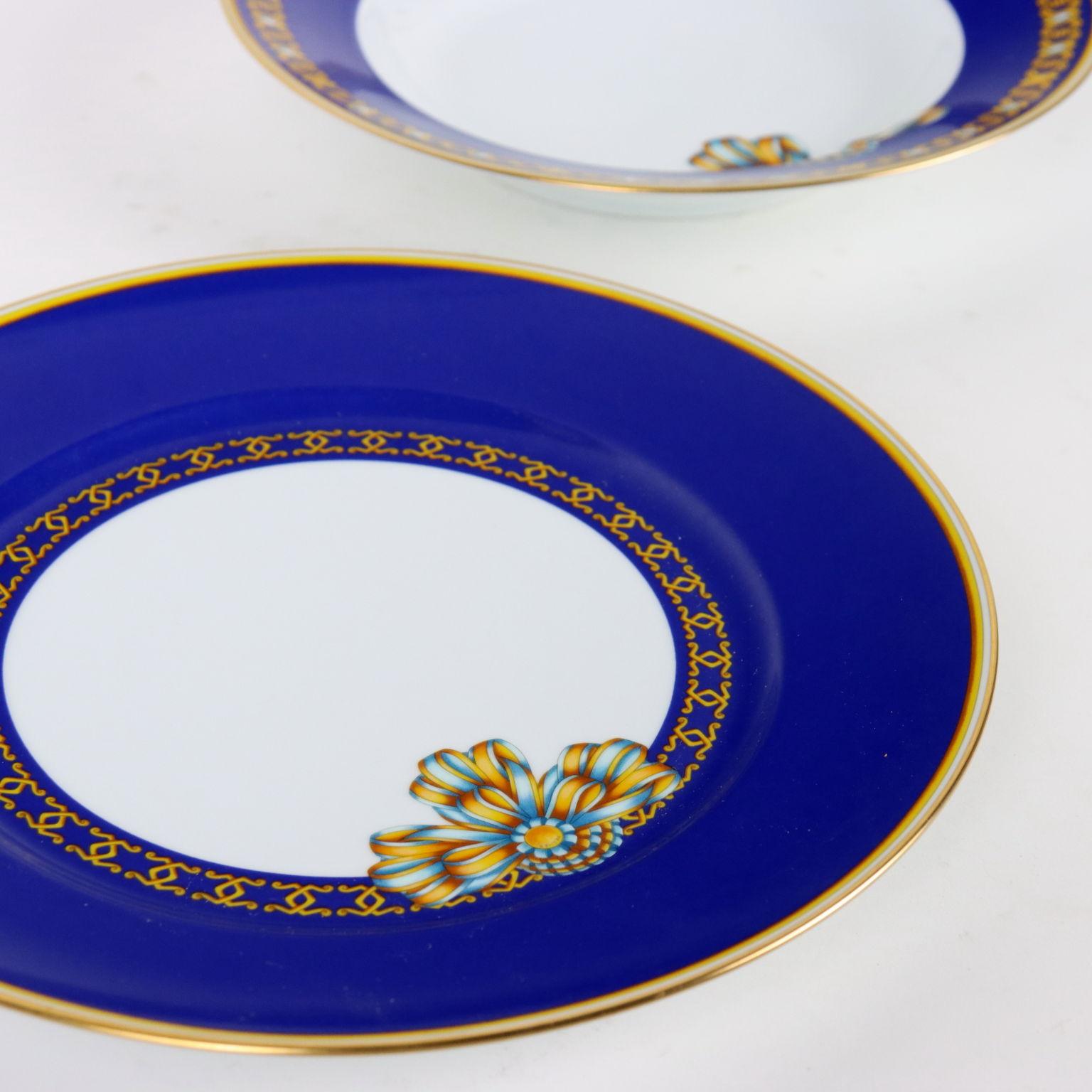 Porcelain Hermes Paris Dishes Service, Cocarde de Soie