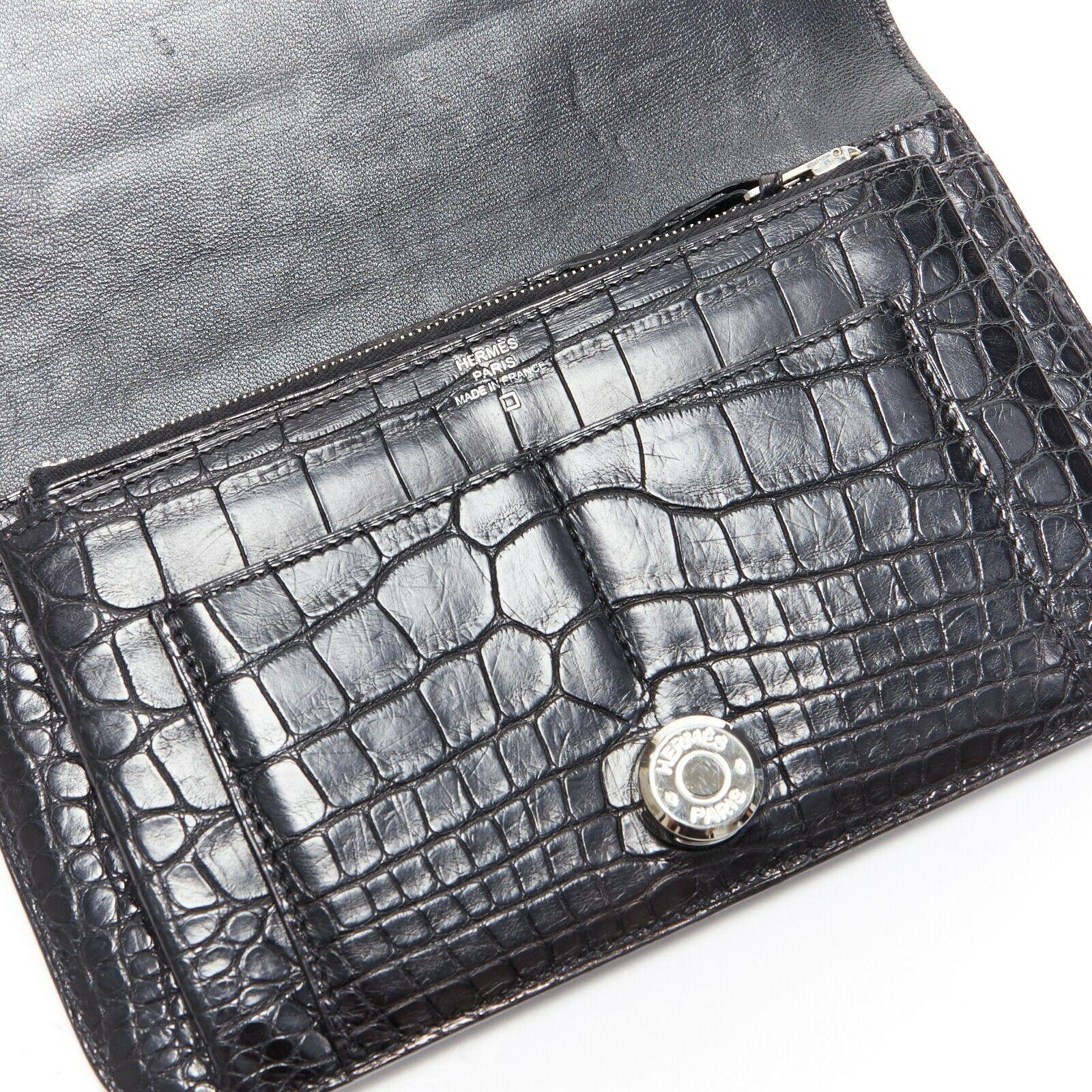 HERMES PARIS Dogon alligator crocodile leather palladium silver clutch wallet 1