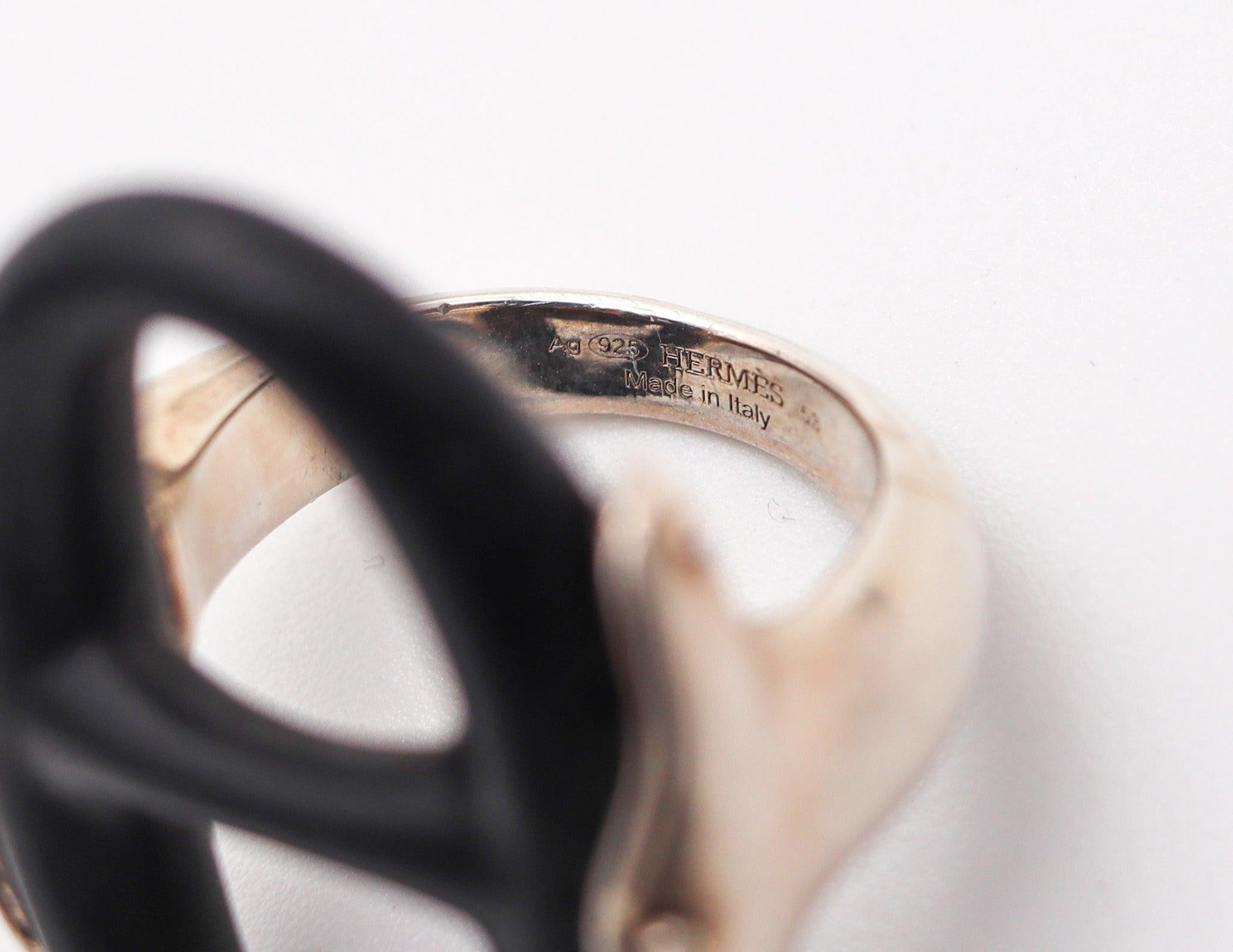 HERMES Paris Ebony Wood Chaîne d'Ancre Cocktail Ring In .925 Sterling Silver 1