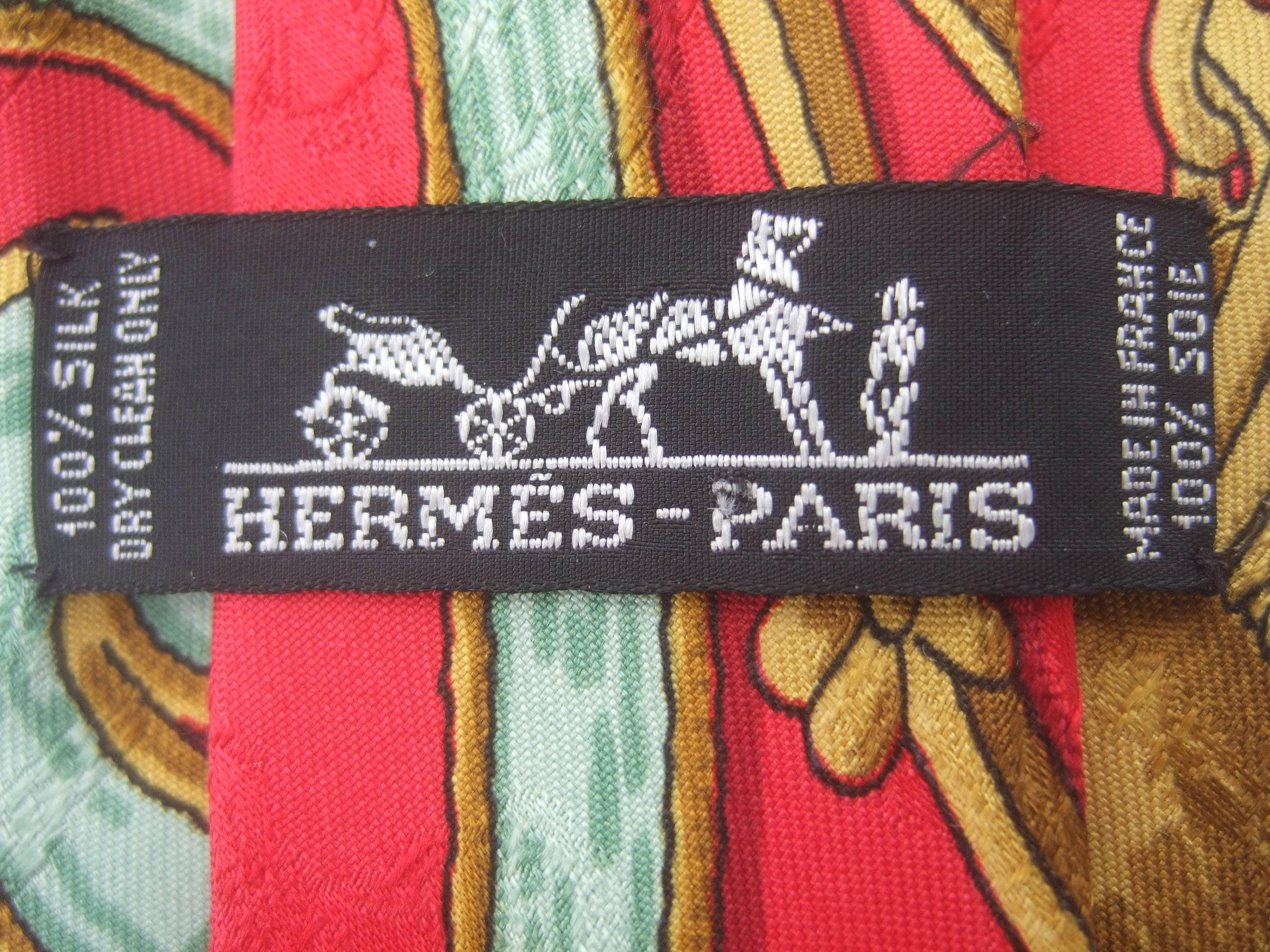 Hermes Paris Elegant Graphic Print Silk Necktie circa 1990s In Good Condition In University City, MO