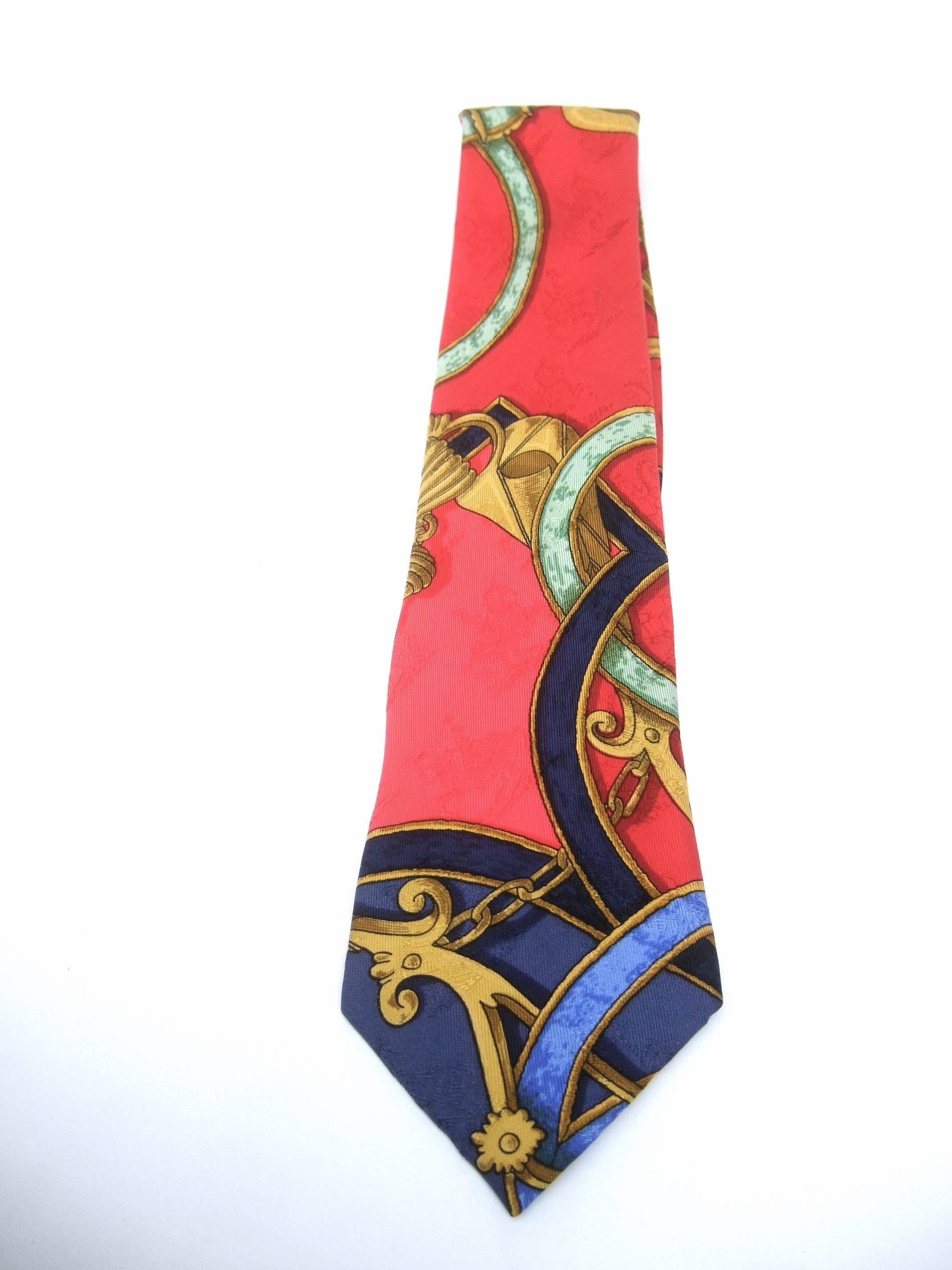 Men's Hermes Paris Elegant Graphic Print Silk Necktie circa 1990s