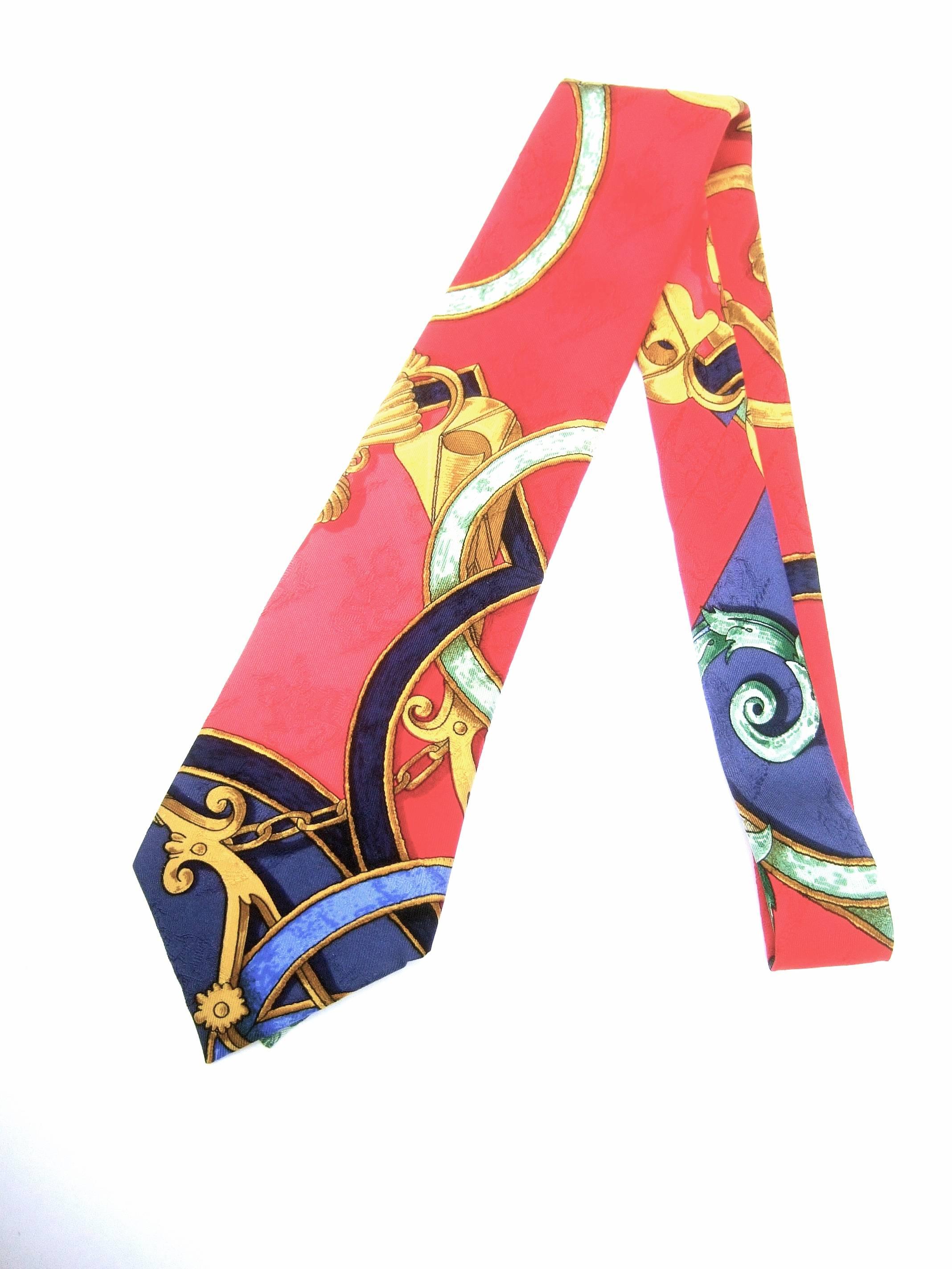 Hermes Paris Elegant Graphic Print Silk Necktie circa 1990s 1