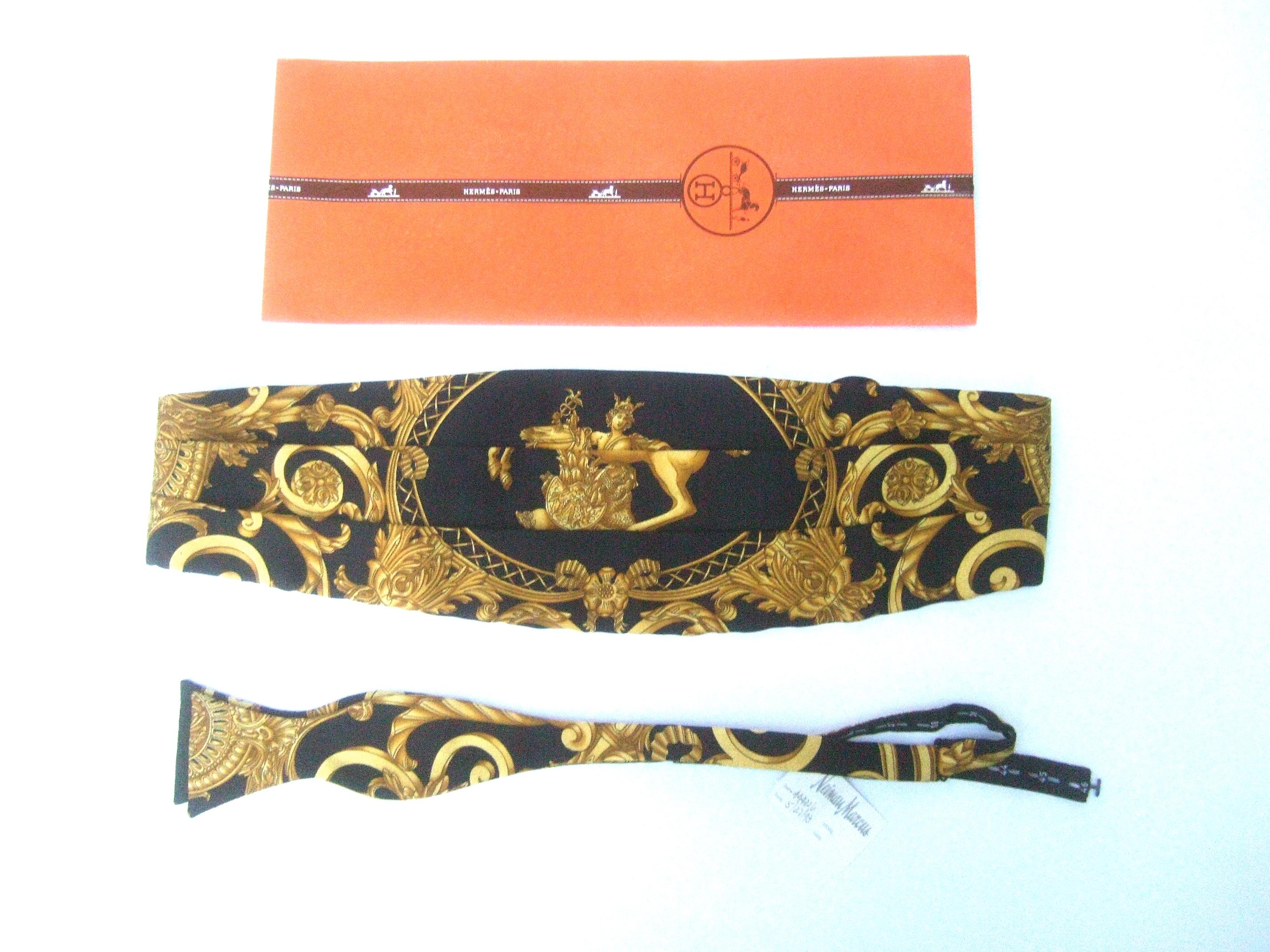 Orange Hermes Paris Elegant Silk Cummerbund & Bow Tie Ensemble c 1990s
