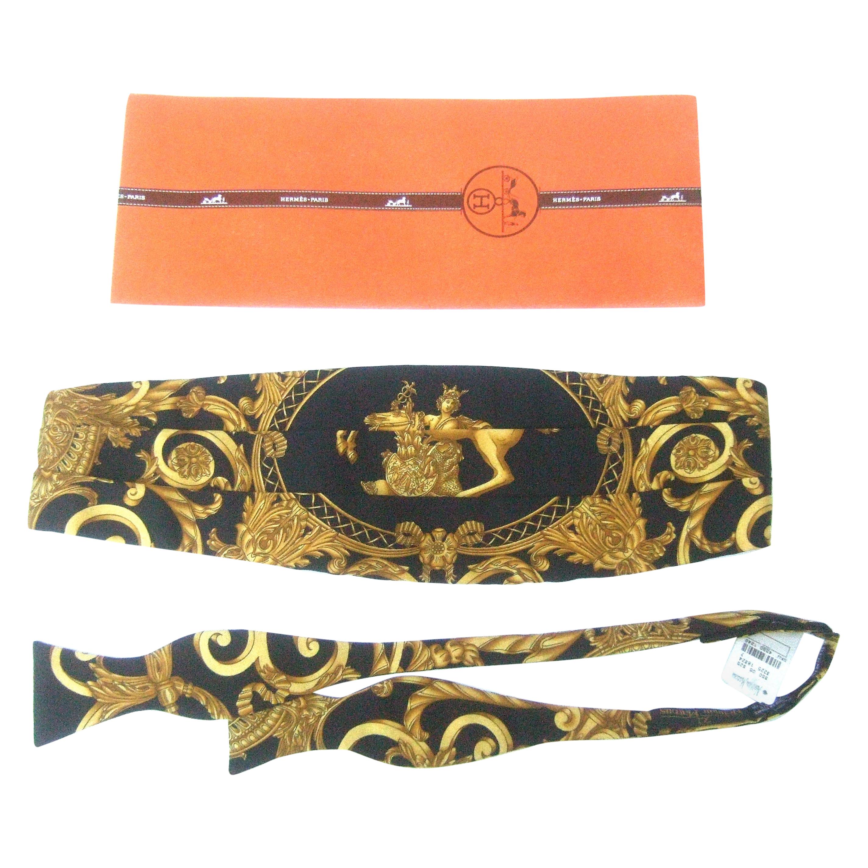 Hermes Paris Elegant Silk Cummerbund & Bow Tie Ensemble c 1990s