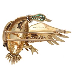 Hermes Paris Emerald Sapphire Diamond Gold Goose Brooch