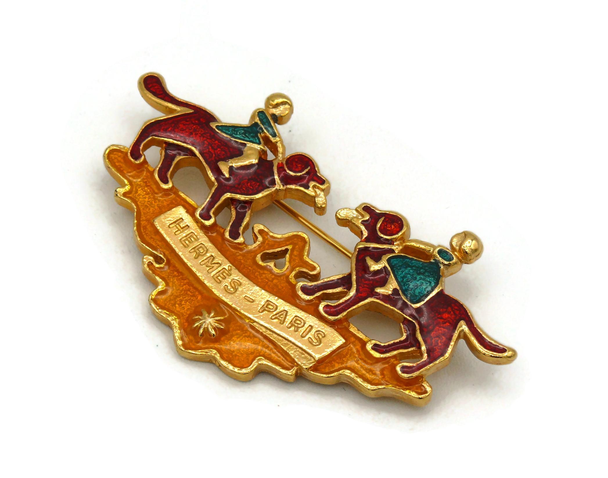 Hermes Paris Enamel Children and Dogs Brooch In Excellent Condition In Nice, FR