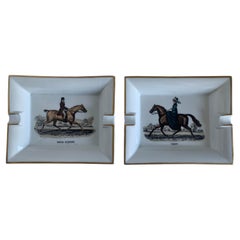 Vintage Hermès Paris Equestrian Porcelain Ashtrays, Set of 2