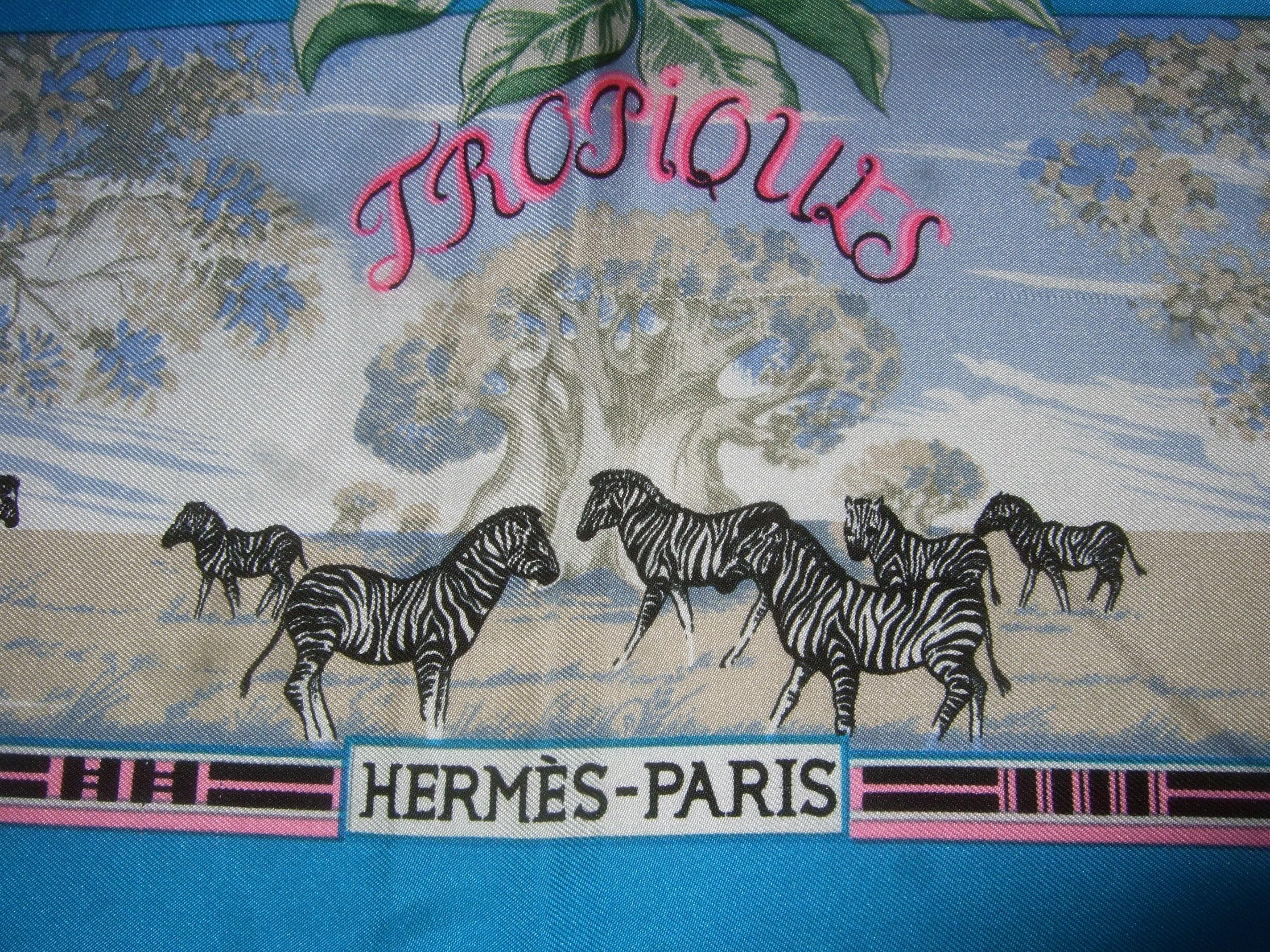 Hermes Paris Exotic Hand Rolled Silk Jungle Safari Scarf 34 x 35.5 c 1990s In Good Condition In University City, MO