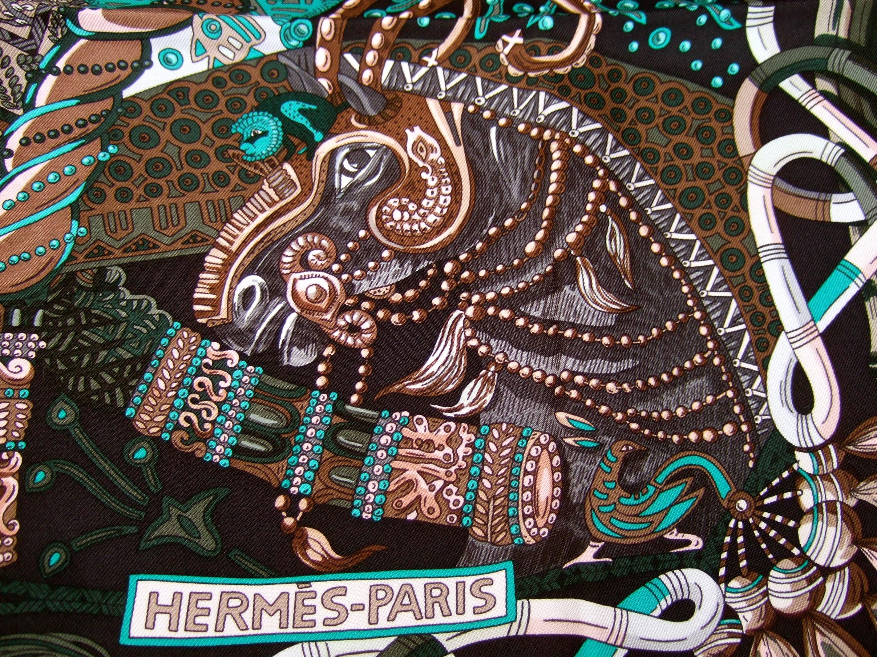 Hermes Paris Exotic Silk Jungle Animals Themed Hand Rolled Scarf c 1990s  2