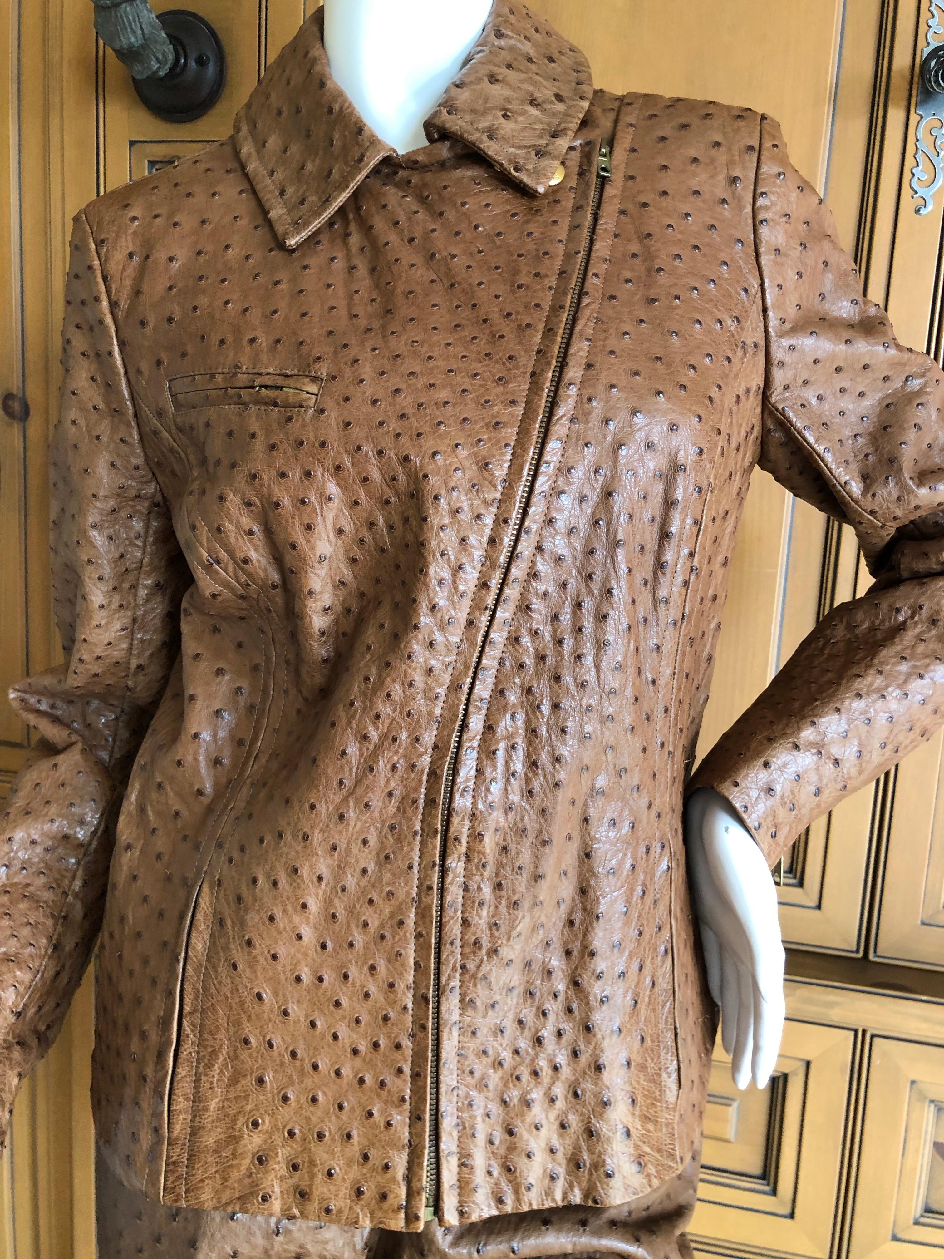 Hermes Paris Extraordinary Vintage Honey Brown Ostrich Motorcycle Jacket  In Good Condition For Sale In Cloverdale, CA
