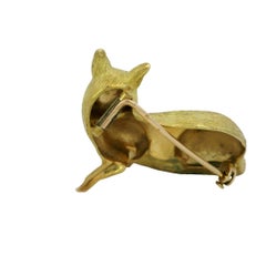 Spilla Hermes Paris Fox Vintage in oro giallo 18 carati con occhi di rubino c.1960