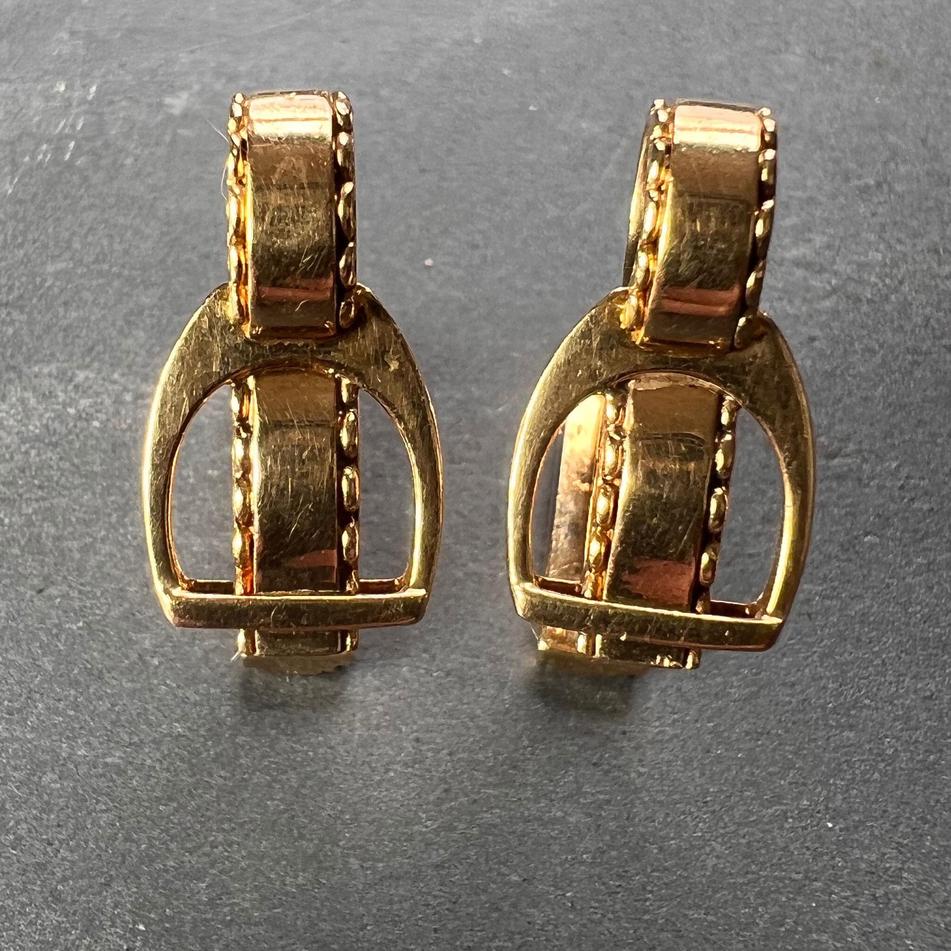 Hermes Paris French Stirrup 18K Yellow Gold Cufflinks In Good Condition For Sale In London, GB