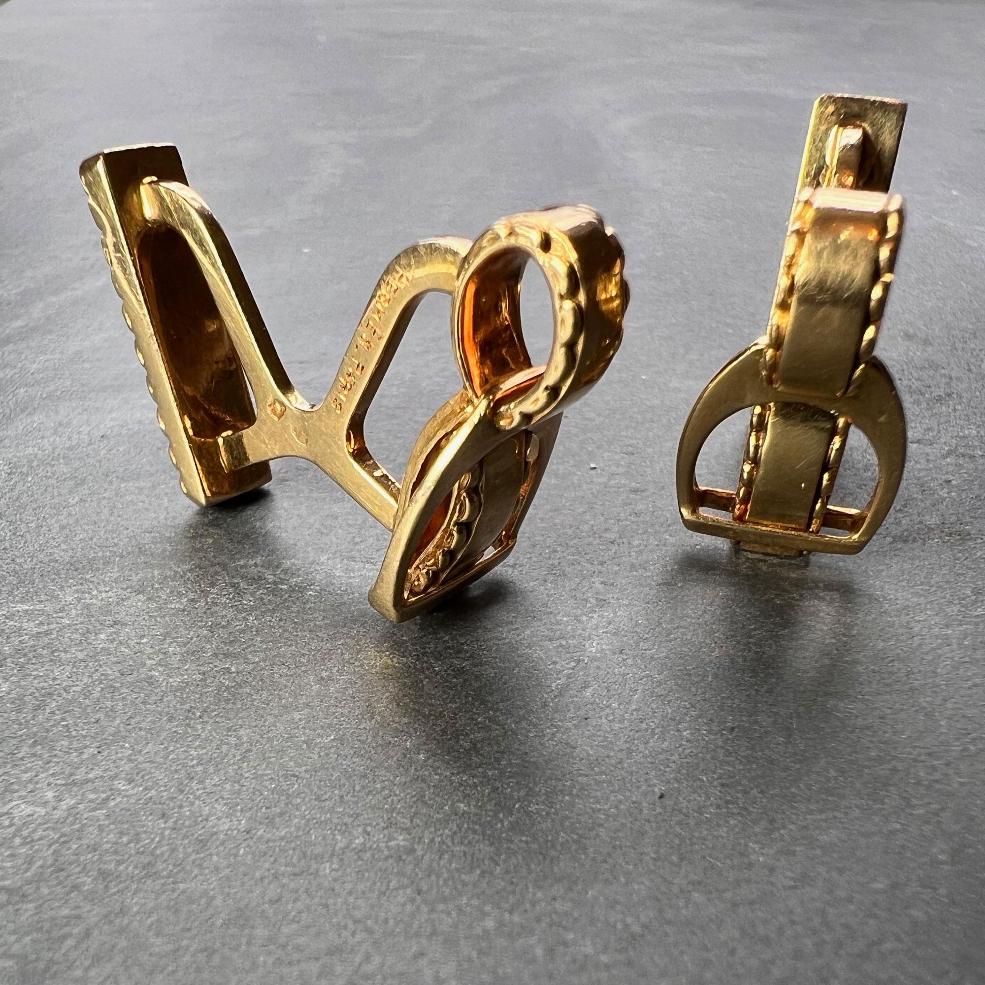 Women's Hermes Paris French Stirrup 18K Yellow Gold Cufflinks For Sale