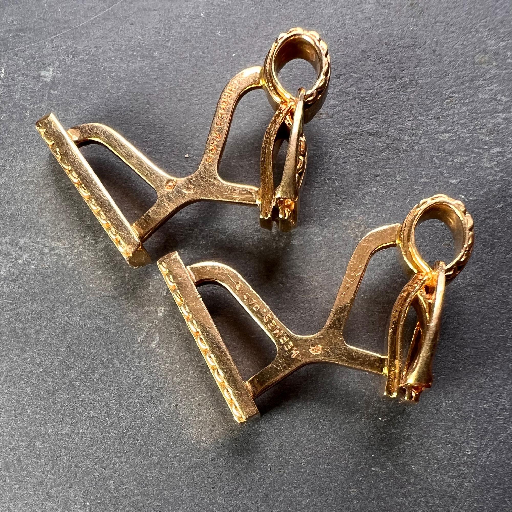 Hermes Paris French Stirrup 18K Yellow Gold Cufflinks For Sale 2