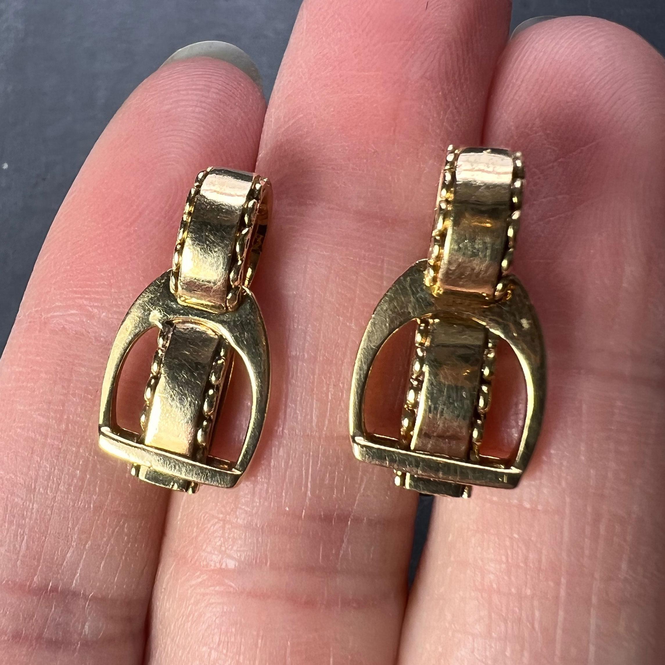 Hermes Paris French Stirrup 18K Yellow Gold Cufflinks For Sale 4