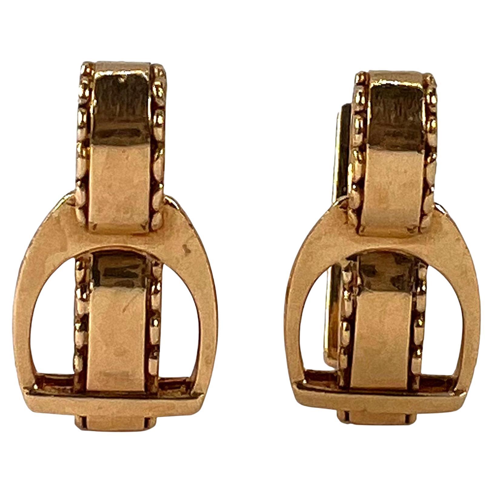 Hermes Paris French Stirrup 18K Yellow Gold Cufflinks