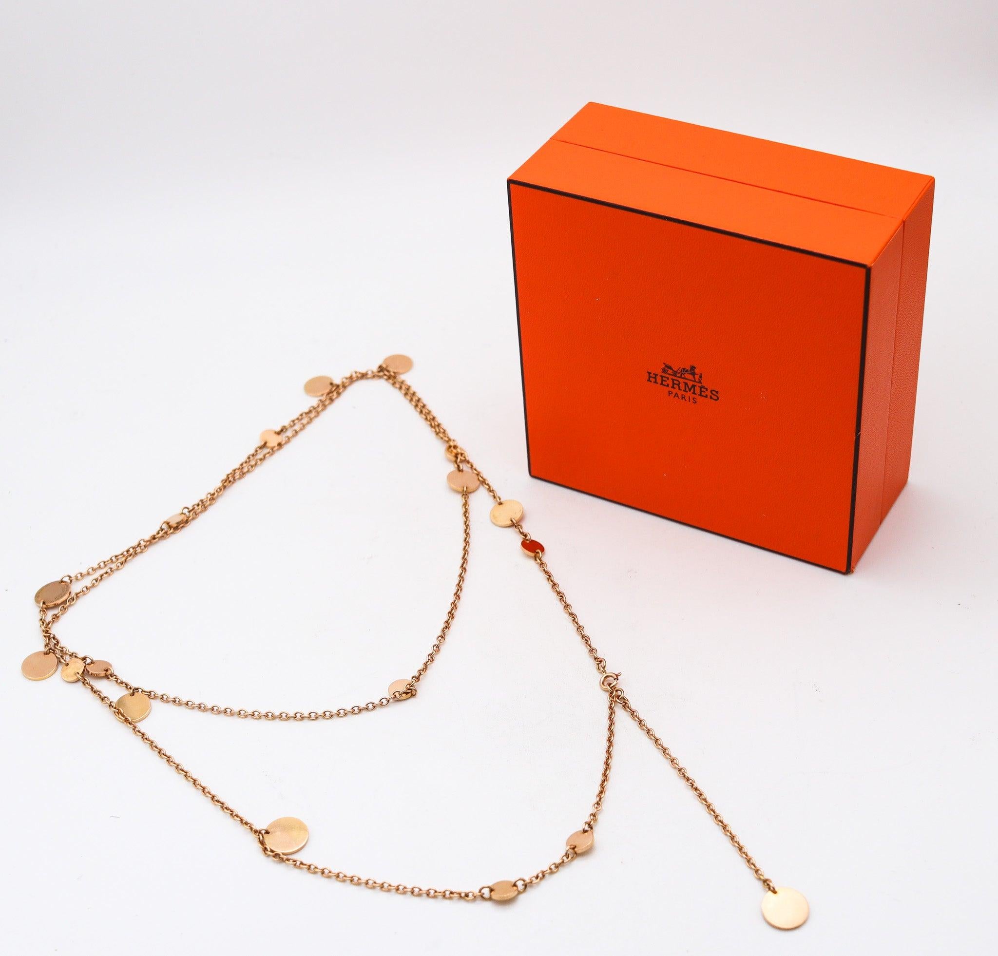 HERMÈS Paris Geometrische Kreise Lange Sautoir-Halskette aus massivem 18-karätigem Gelbgold im Angebot 2