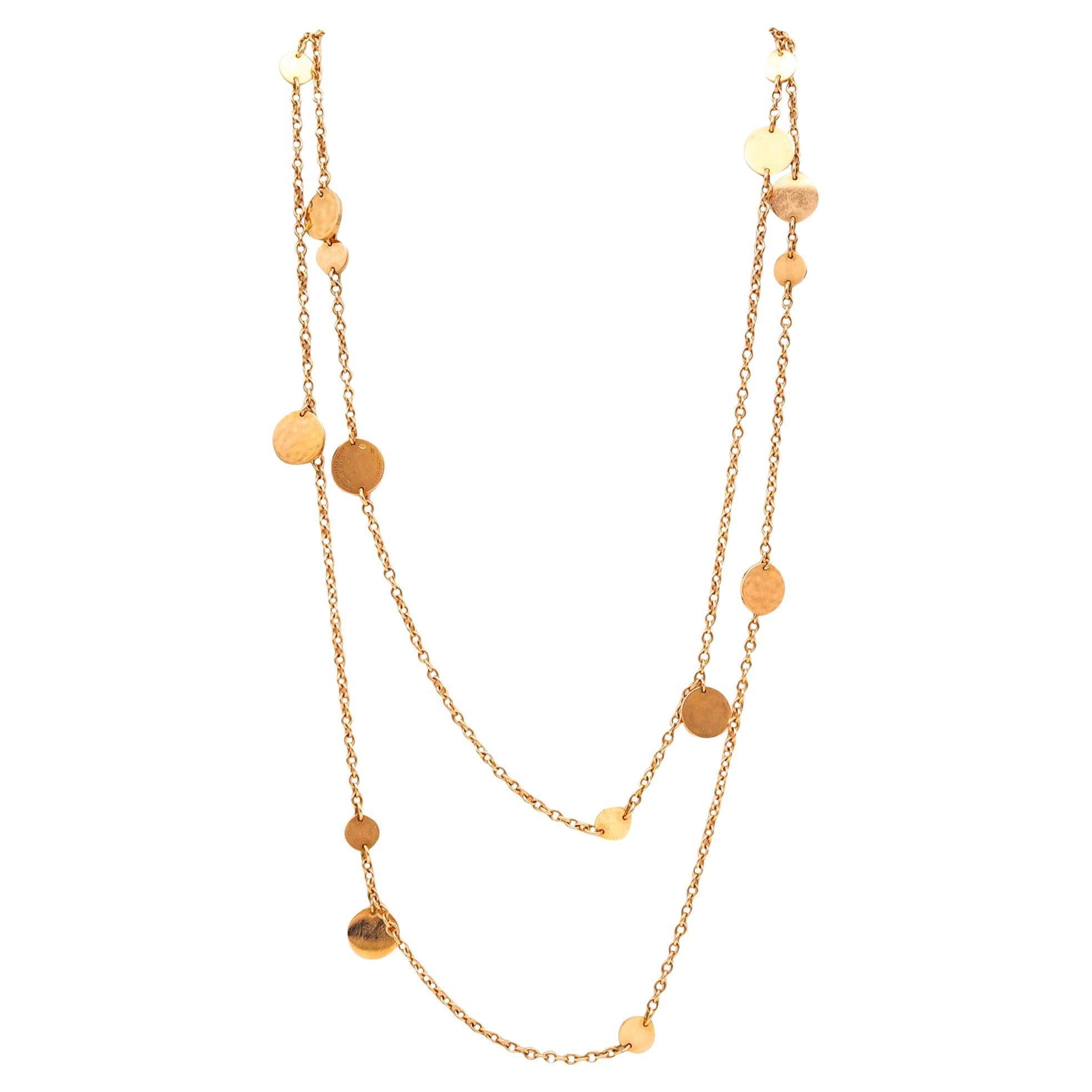 HERMÈS Paris Geometrische Kreise Lange Sautoir-Halskette aus massivem 18-karätigem Gelbgold