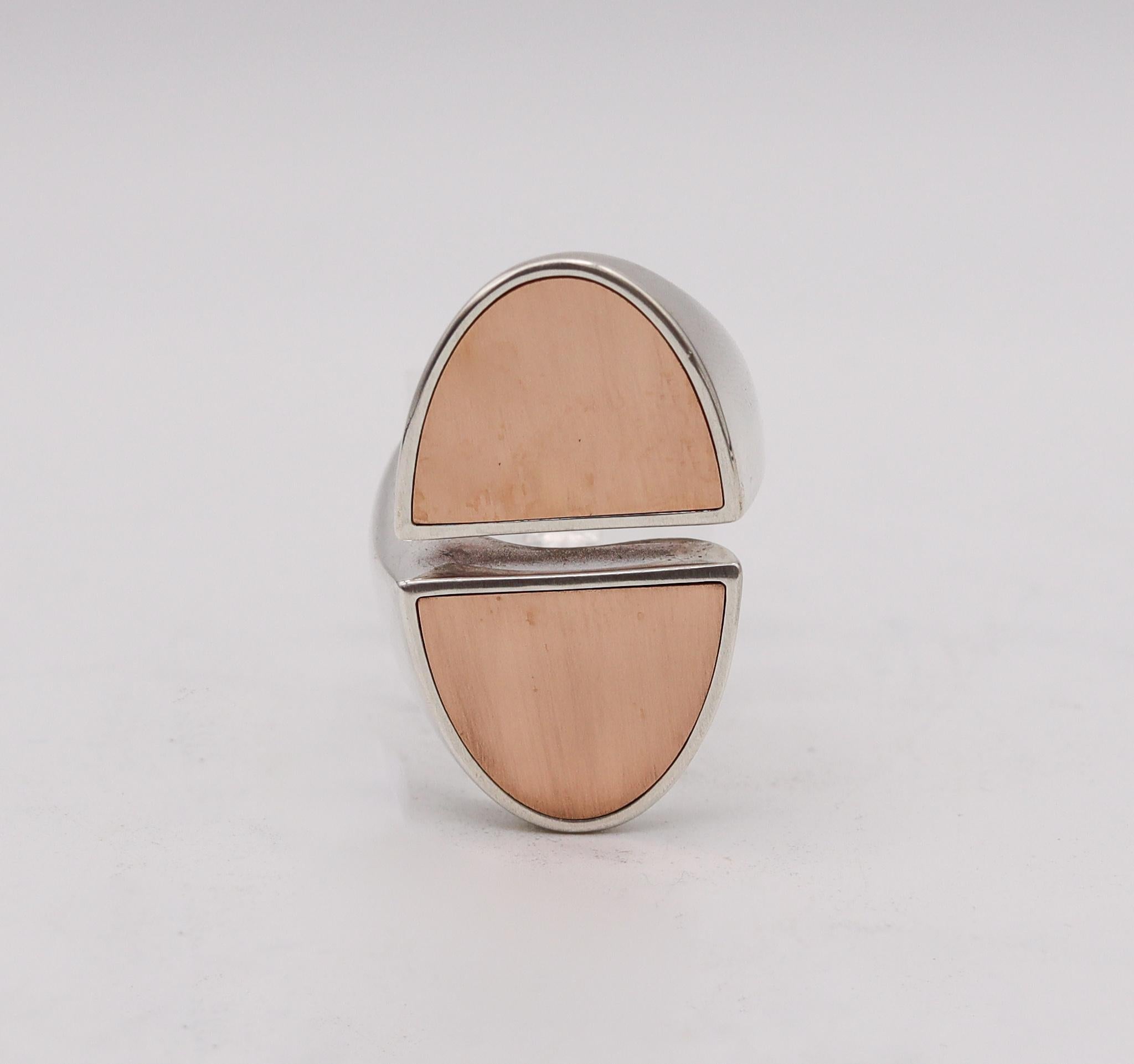 Hermes Paris Geometric H Logo Cocktail Ring in 18Kt Yellow Gold and Sterling In Excellent Condition For Sale In Miami, FL