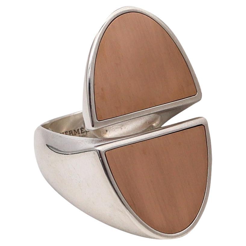 Hermes Paris Geometric H Logo Cocktail Ring in 18Kt Yellow Gold and Sterling For Sale