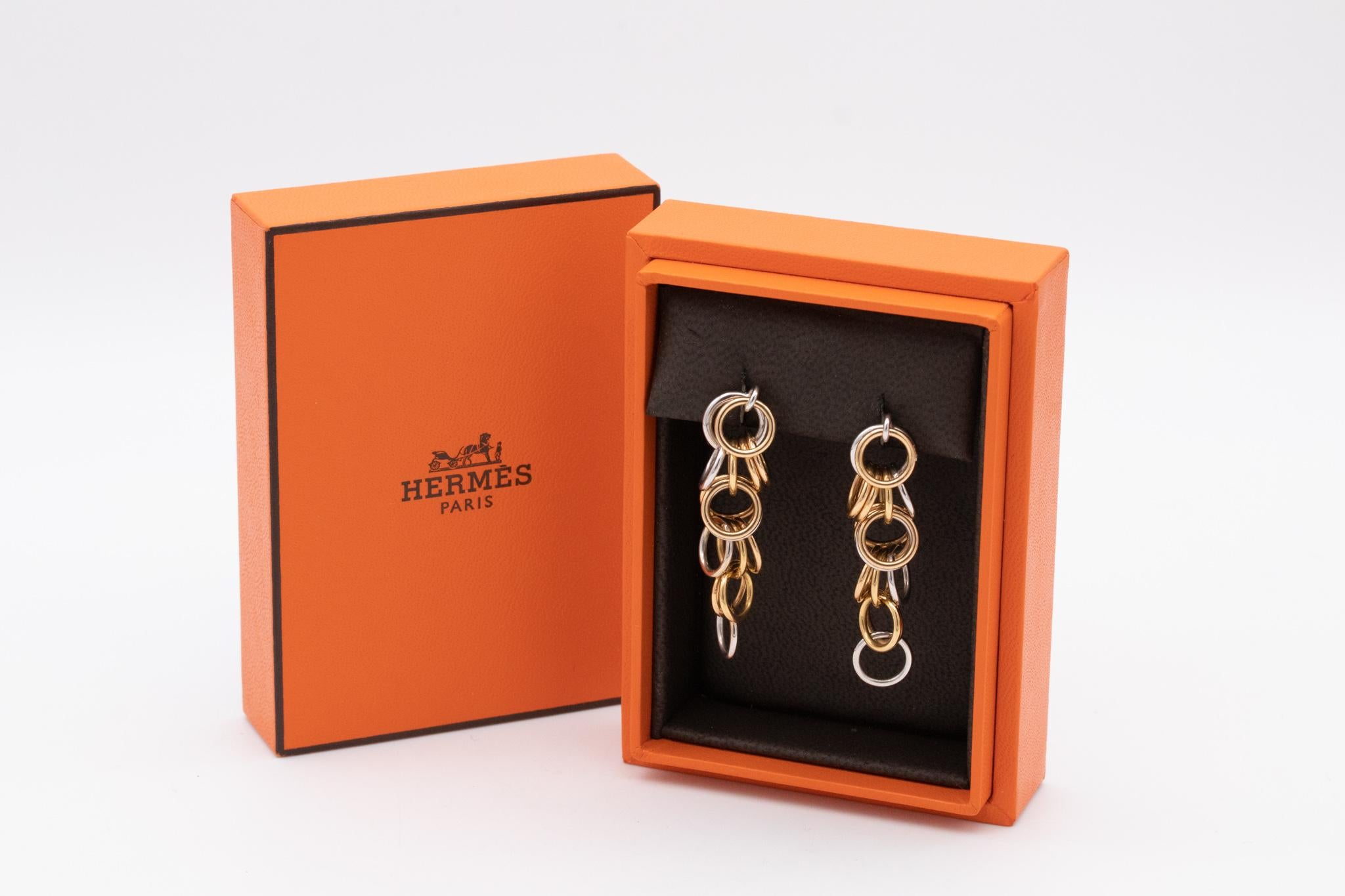 Women's Hermes Paris Geometric Kinetic Drop Earrings with Circles Links in 18kt Gold
